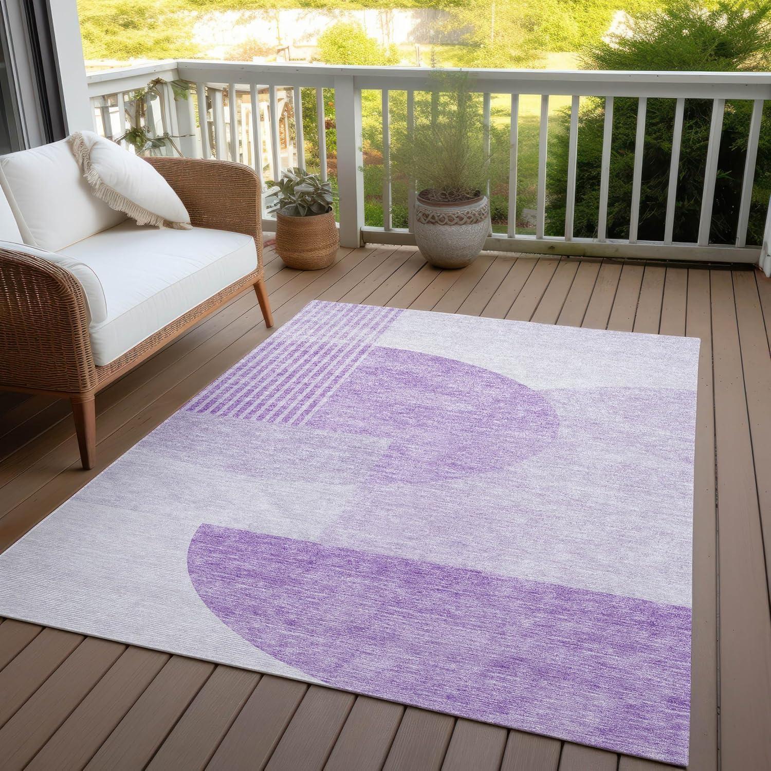 Purple Geometric Synthetic Flat Woven Indoor Outdoor Rug 3' x 5'