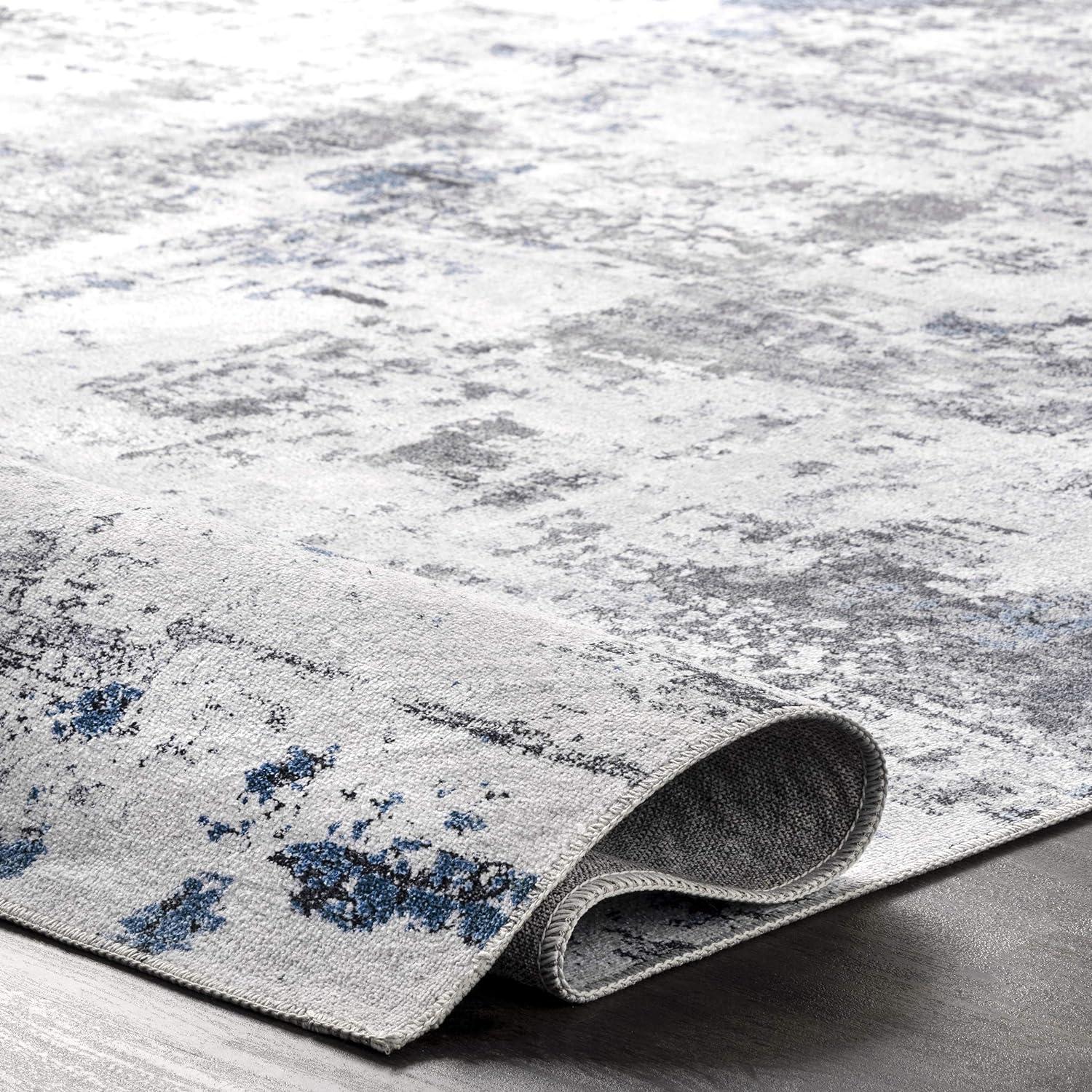 Gray Abstract Washable Synthetic Area Rug, 2' 6" x 8'