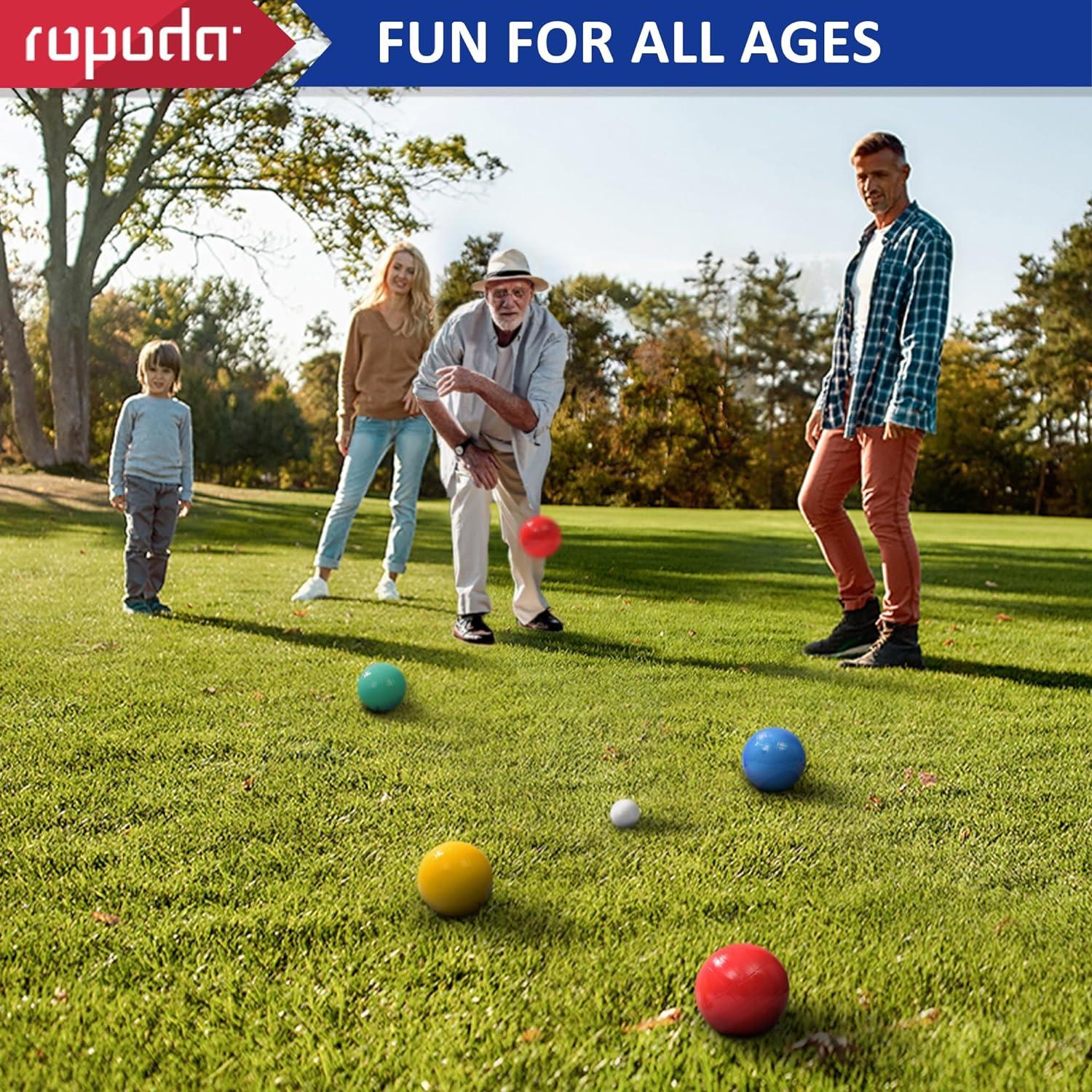 ropoda 90mm Bocce Ball Set, Lighter Bocce Ball for Beginners with 8 Balls, Pallino, Case and Measuring Rope for Backyard/Beach/Lawn, Composite Plastic for Kids Teens Beginners