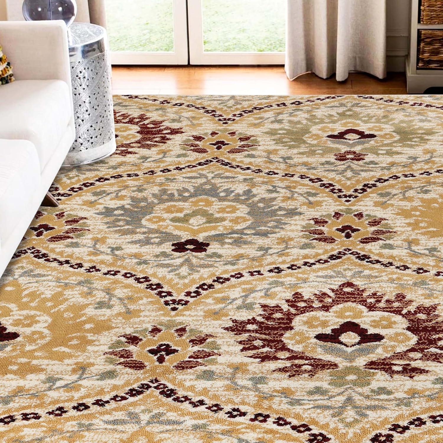 Superior Augusta Oriental 8' 6" x 11' 6" Area Rug, Indoor Rugs For Living Room Bedroom, Camel