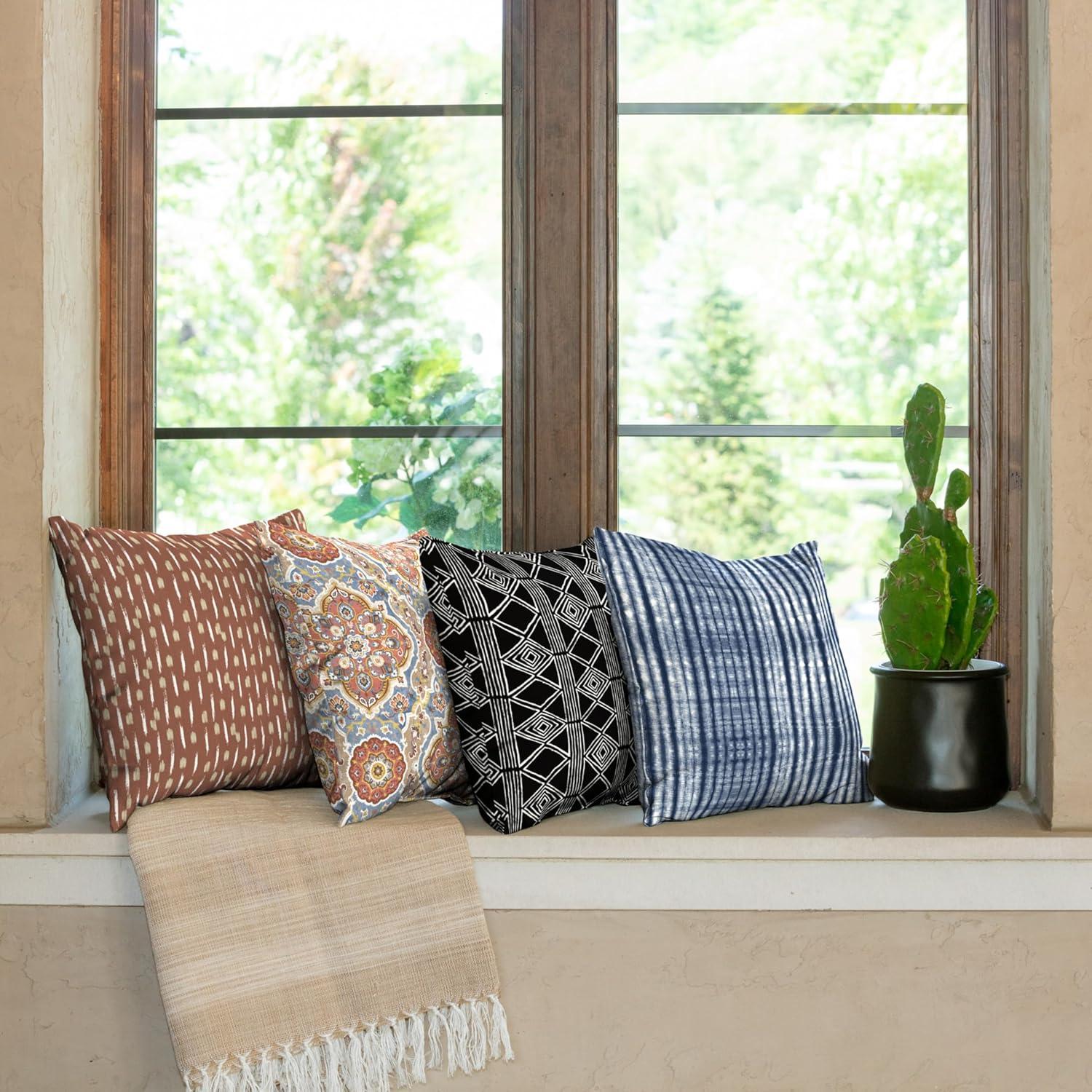 Blue Shibori Stripe Outdoor Square Throw Pillow Set