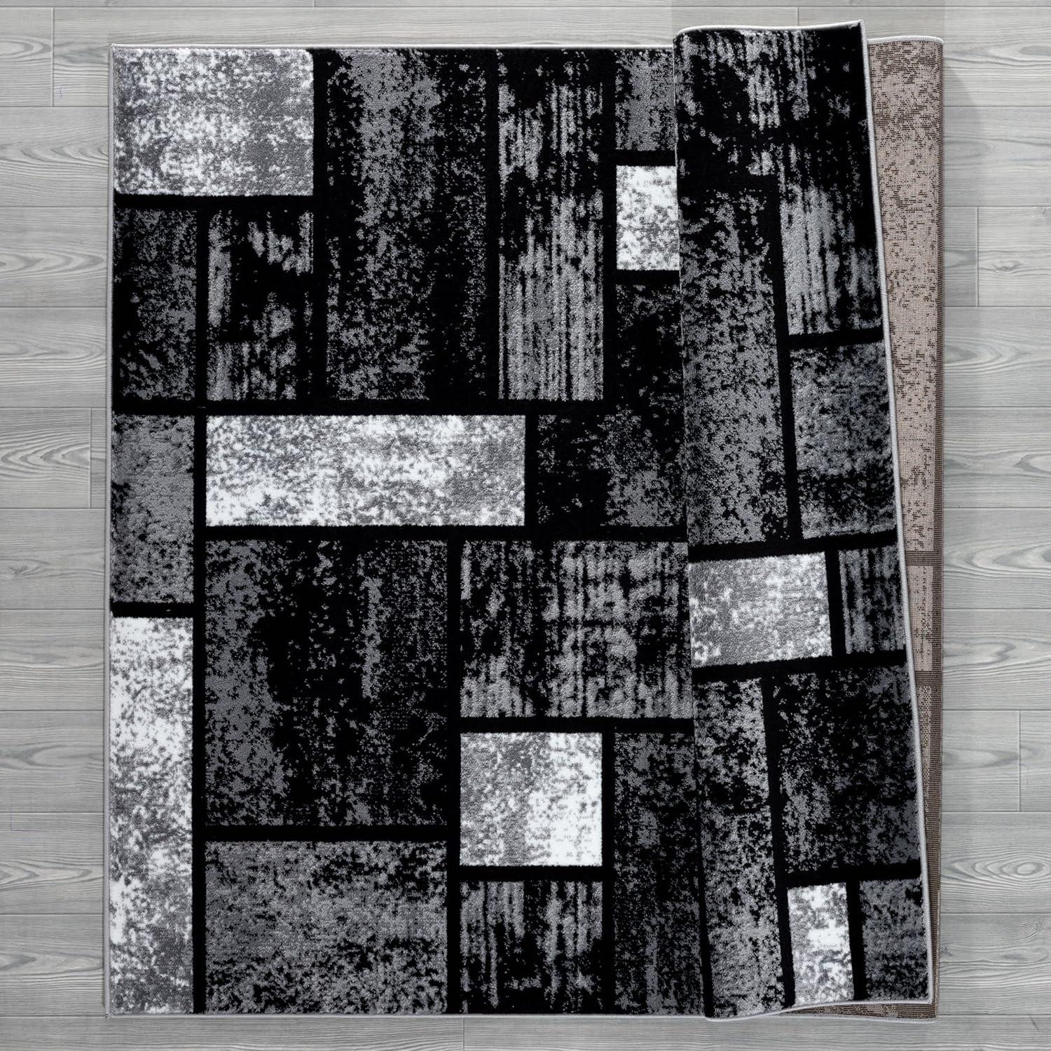 Gray and Black Geometric Modern Area Rug