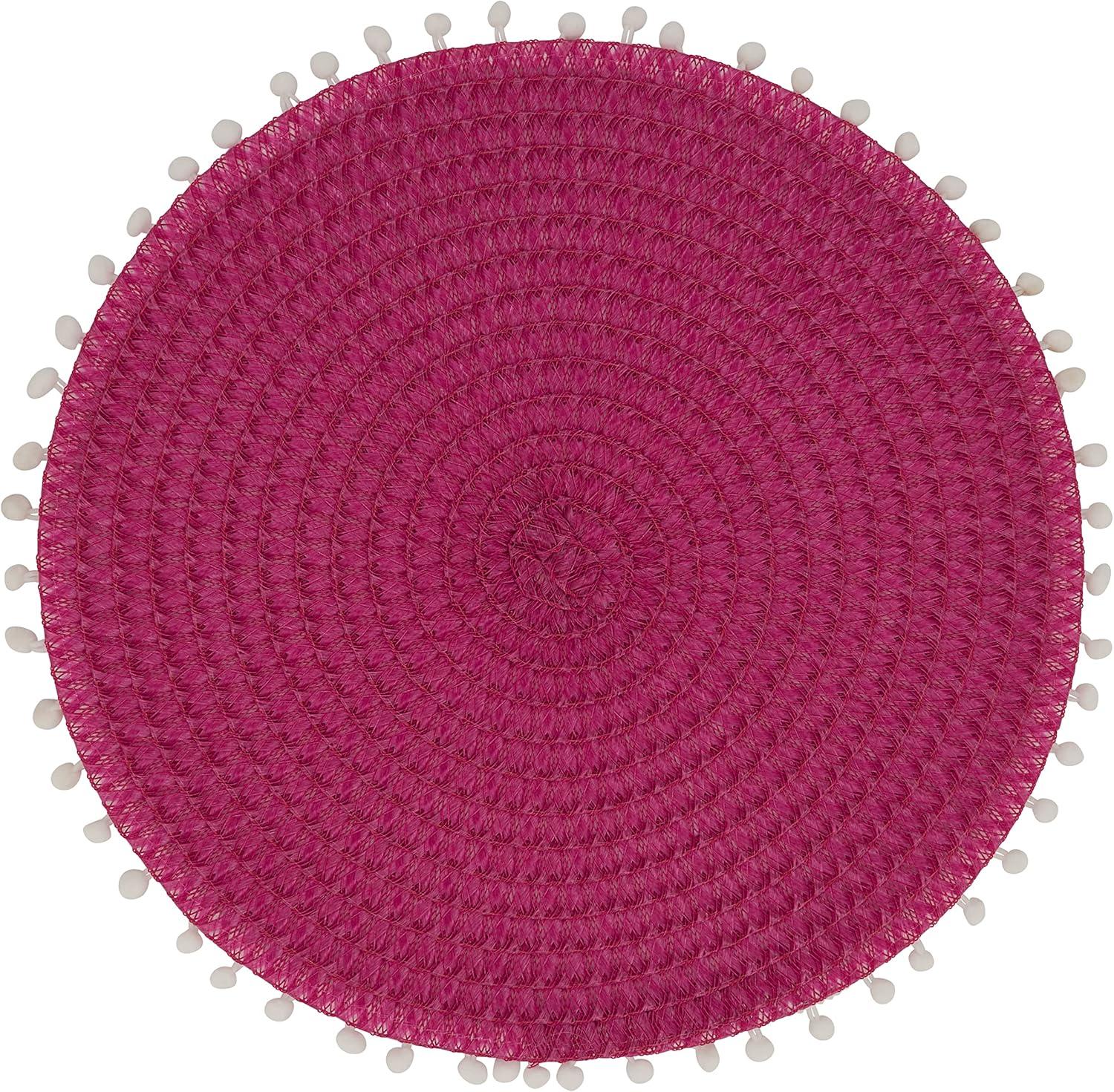 15 in. Pom Pom Round Placemat, Fuchsia - Set of 4