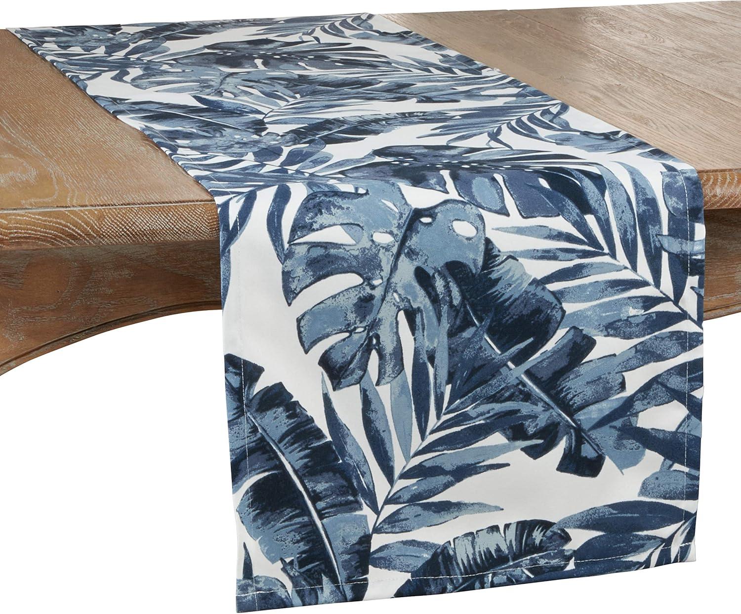 Blue Tropical Polyester Table Runner with Bohemian Design