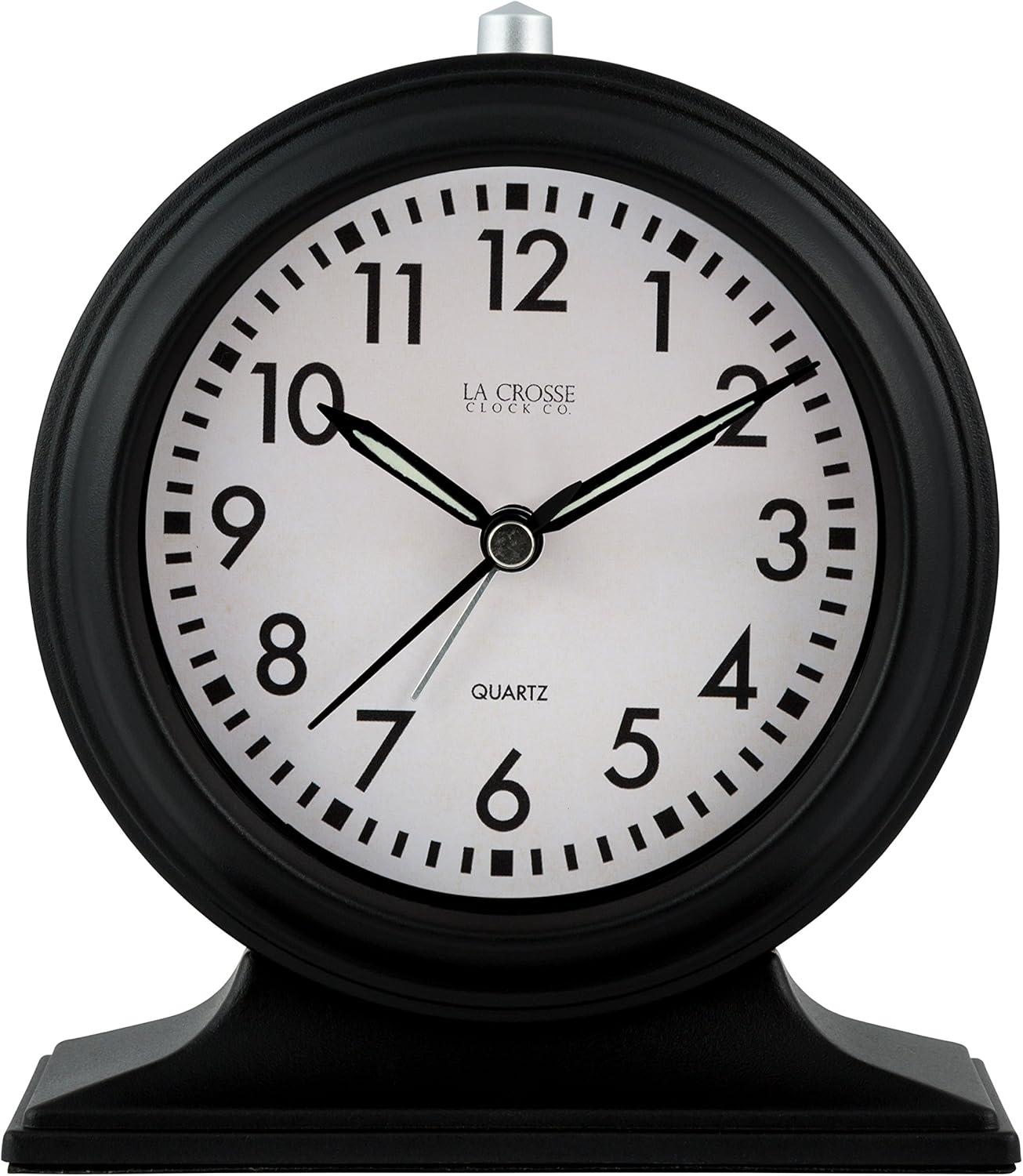 Symple Stuff Traditional Analog Quartz Movement / Crystal Tabletop Clock with Alarm in Black