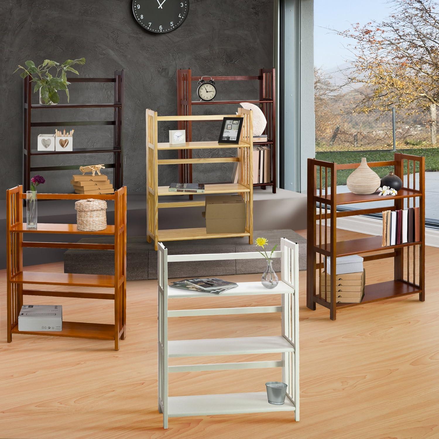 3-Shelf Folding Stackable Bookcase 27.5" Wide-Natu
