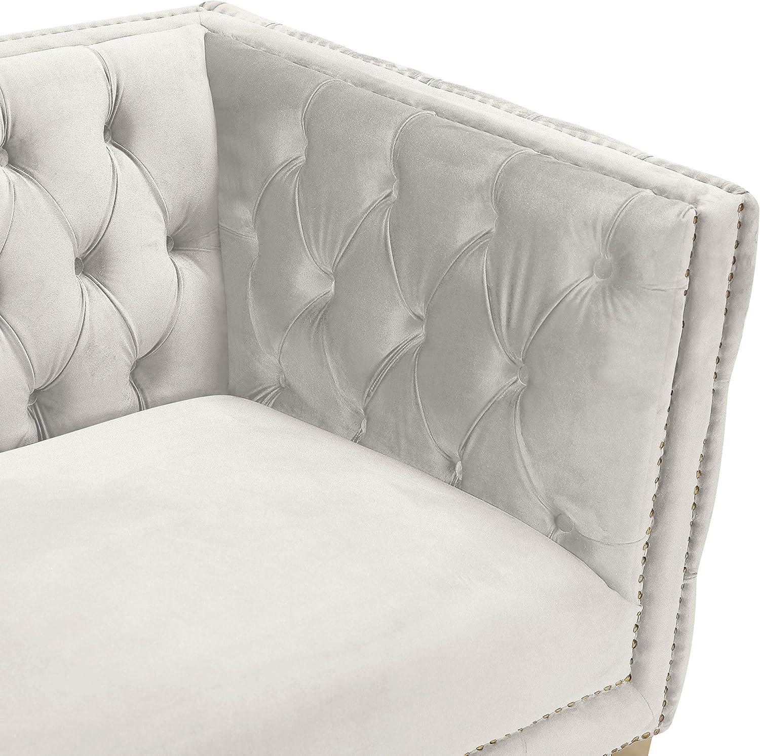 Michelle 90'' Cream Velvet Tufted Sofa with Gold Nailhead Trim