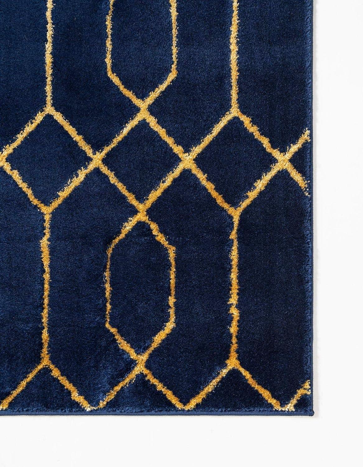 Regency Era Navy Blue & Gold Trellis Synthetic Runner Rug