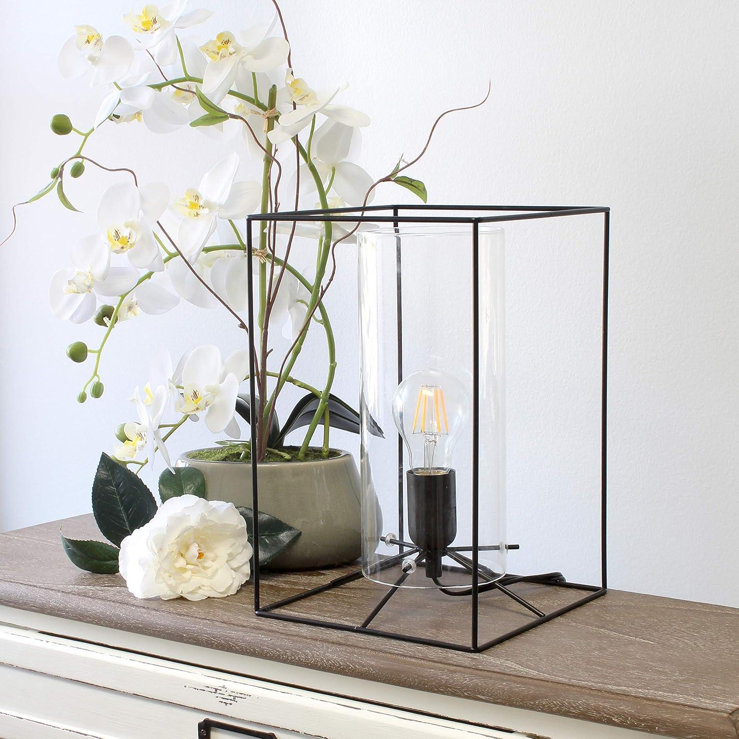 Black Metal and Clear Glass Edison Table Lamp