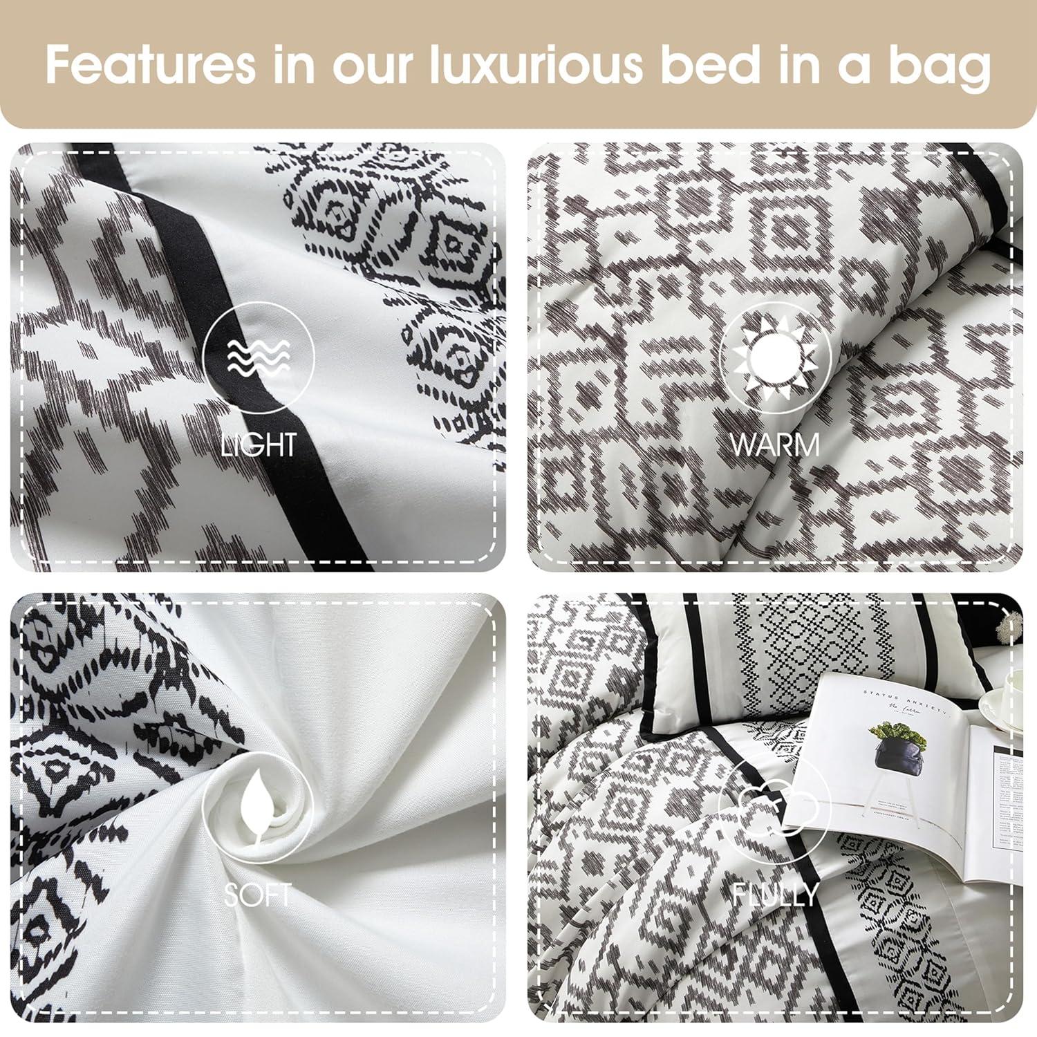 Lanco Luxury Black Gold Comforter Set California King Size , 7 Piece Terry embroidery, All Season Bedding Set