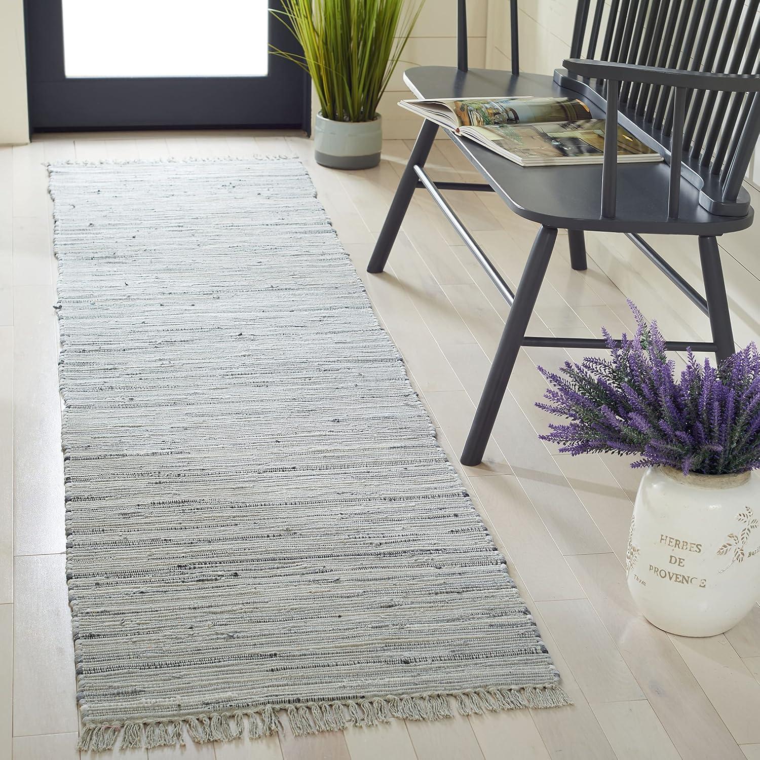 Rag Runner Rug RAR121 Hand Woven Runner Rug - Grey - 2'3"x18' - Safavieh.