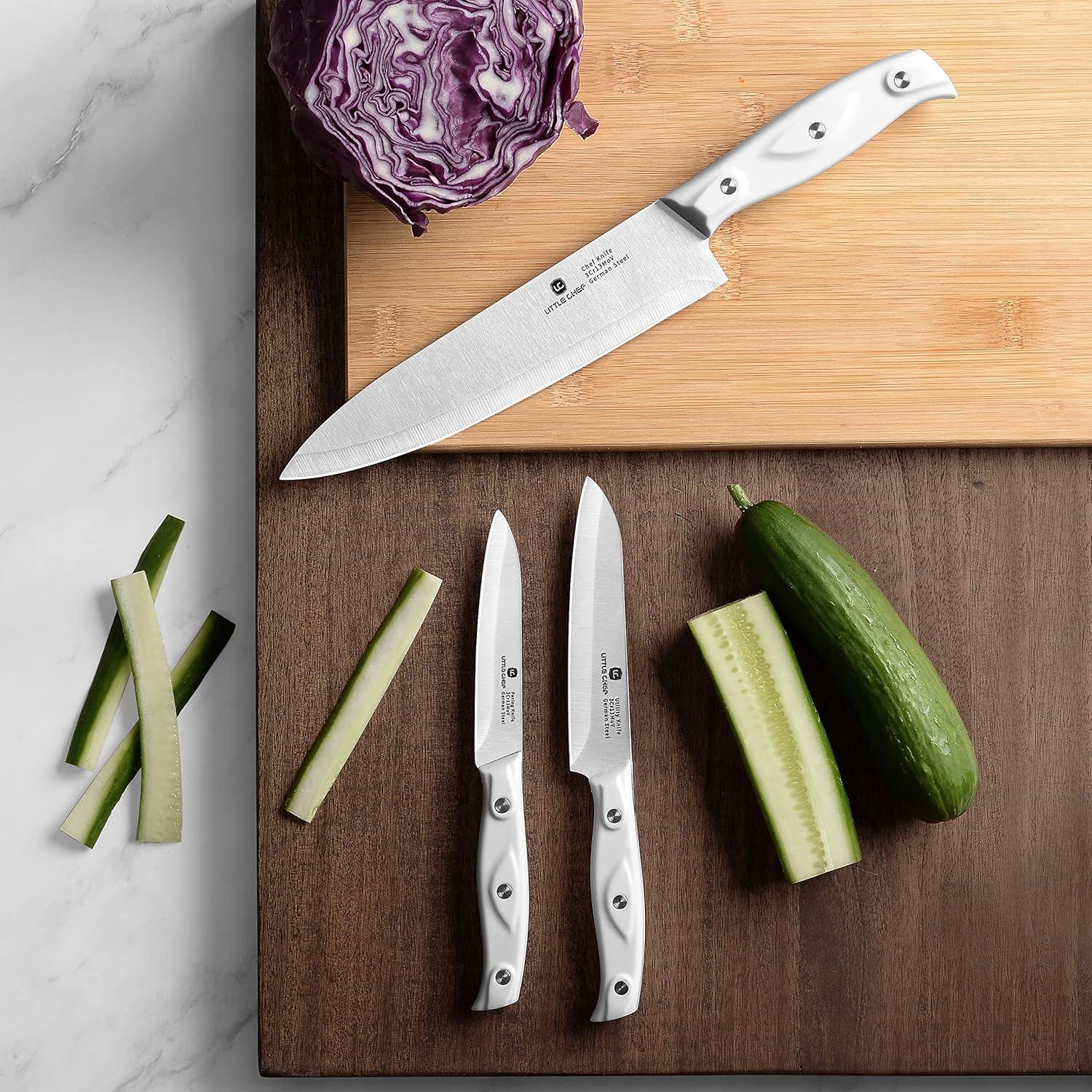 Chef Knife, Ultra Sharp High Carbon Stainless Steel Chef knife set, 3-pc, 8 inch Chefs knife, 4.5 inch Utility Knife, 4 inch Paring Knife