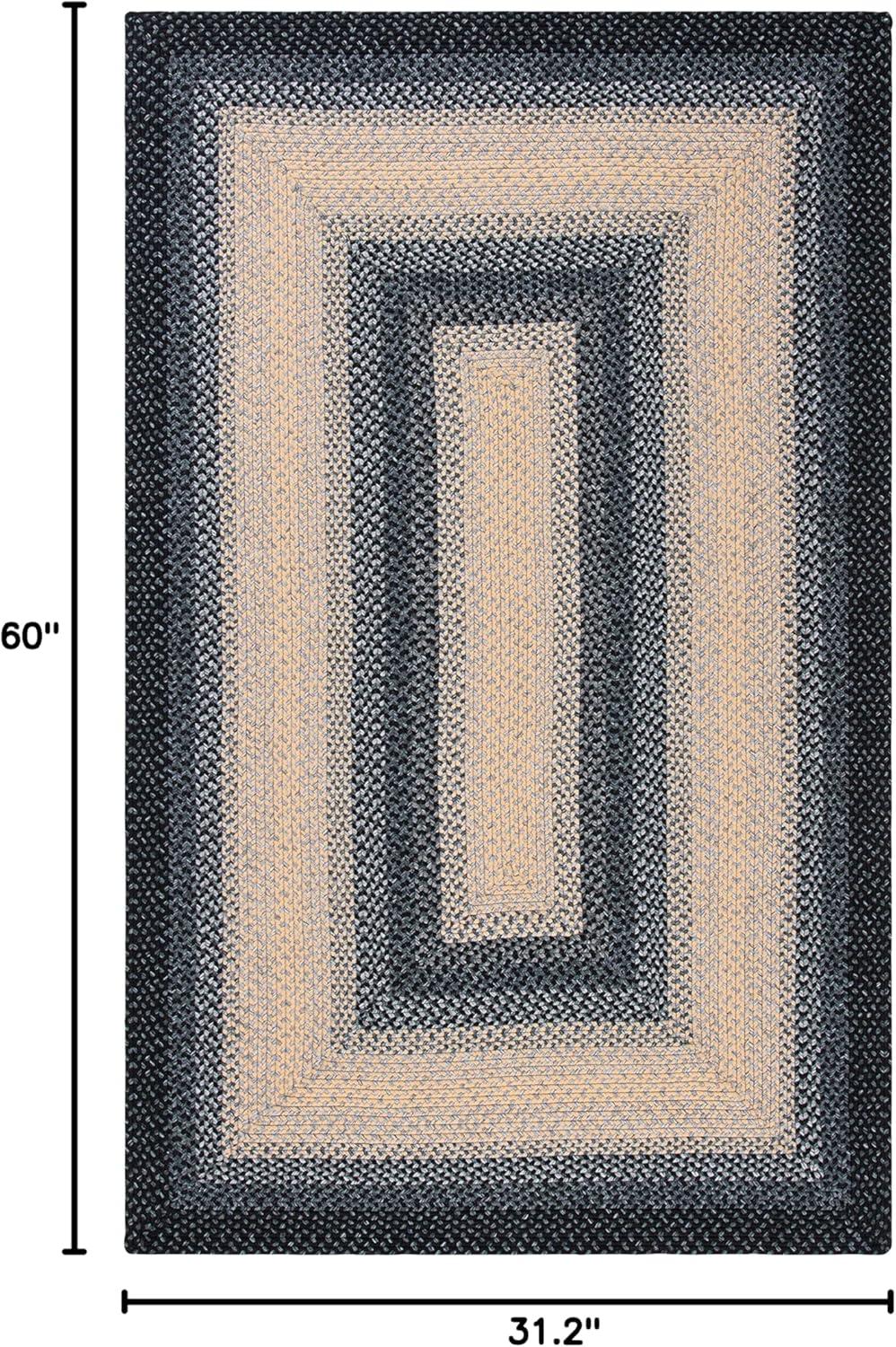 SAFAVIEH Braided Neville Bordered Machine Washable Reversible Area Rug, Black/Grey, 2'6" x 5'