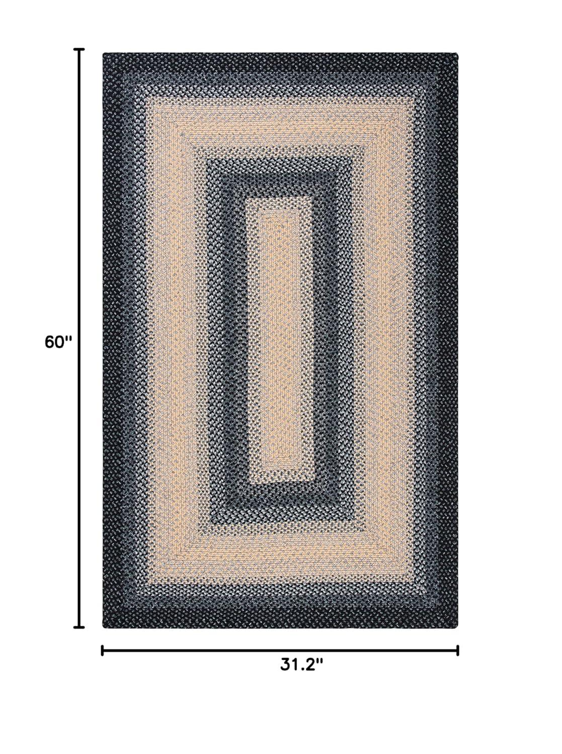 SAFAVIEH Braided Neville Bordered Machine Washable Reversible Area Rug, Black/Grey, 2'6" x 5'
