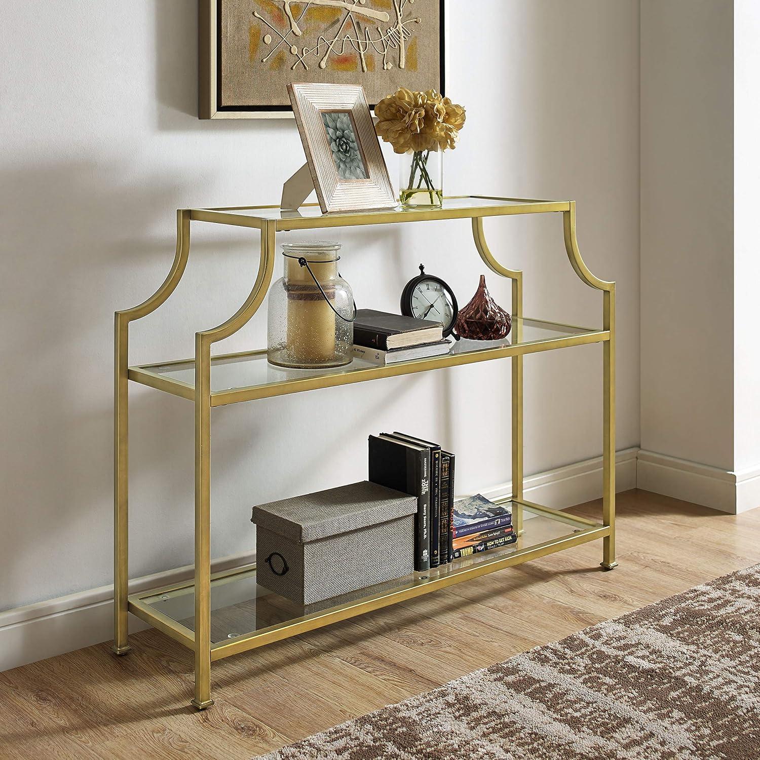 Aimee Console Table - Crosley: Elegant Steel Frame, Clear Glass Top, Fixed Shelf, Entryway Furniture