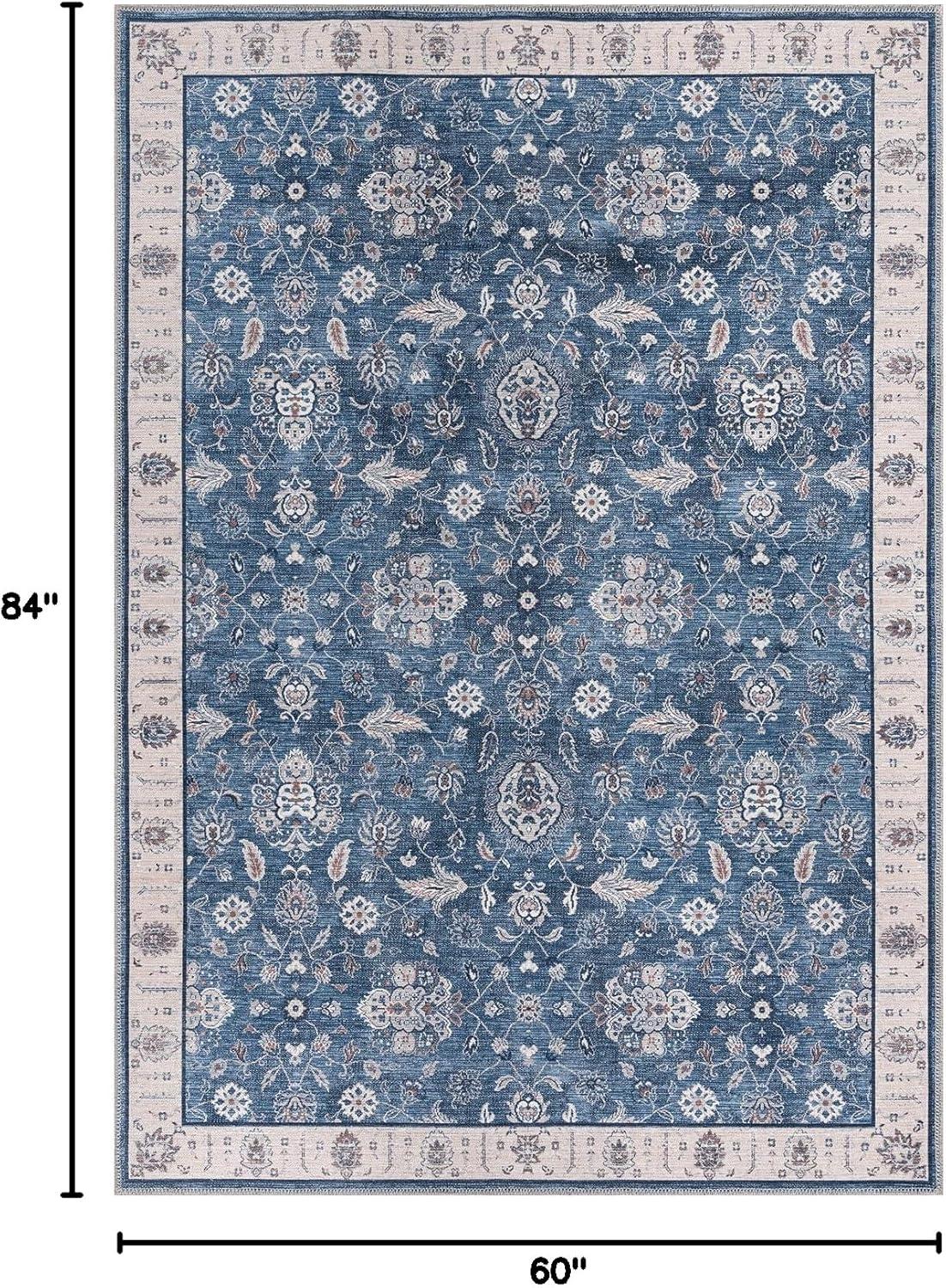 CAMILSON Oriental Retro Persian Traditional Vintage Distressed Non-Shedding Indoor Area Rug(4008-Navy 5x7)