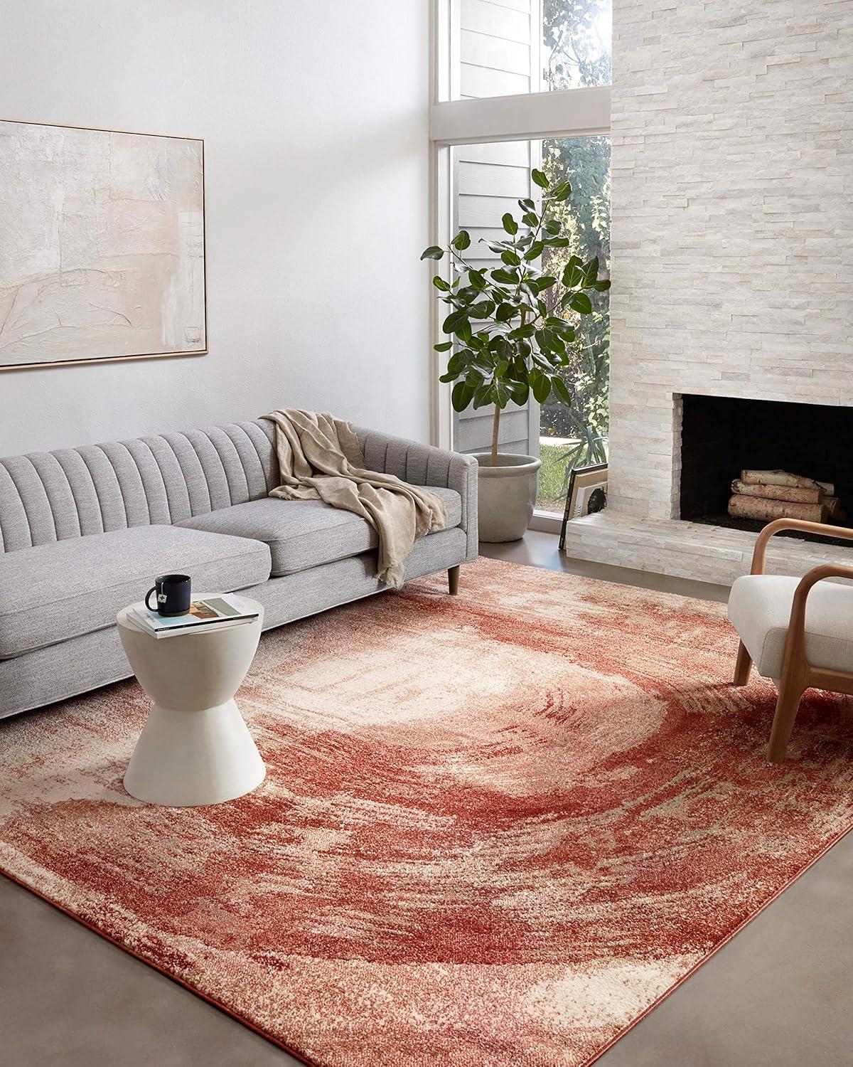 Abstract Red Spice 6'7" x 9'3" Modern Synthetic Area Rug