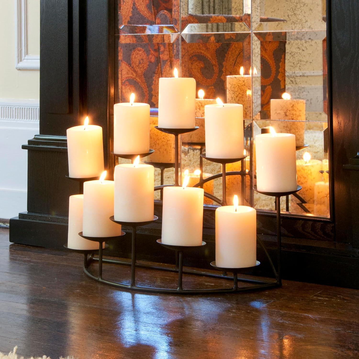 Transitional Matte Black Wrought Iron 10-Platform Candelabra