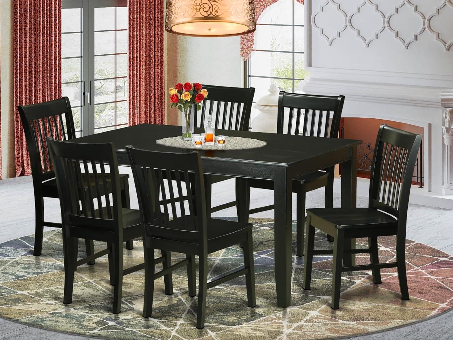 Black Rubberwood 7-Piece Dining Set with Slatted Back Chairs