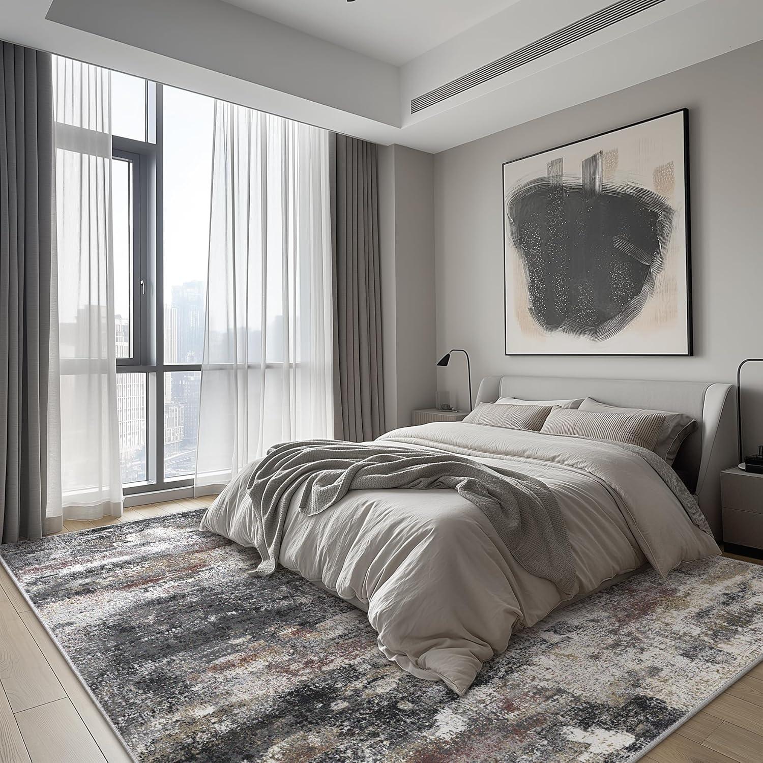 abyNow Rustic Textures Abstract Modern Indoor Area Rug-8' x 10'-Rusty Grey