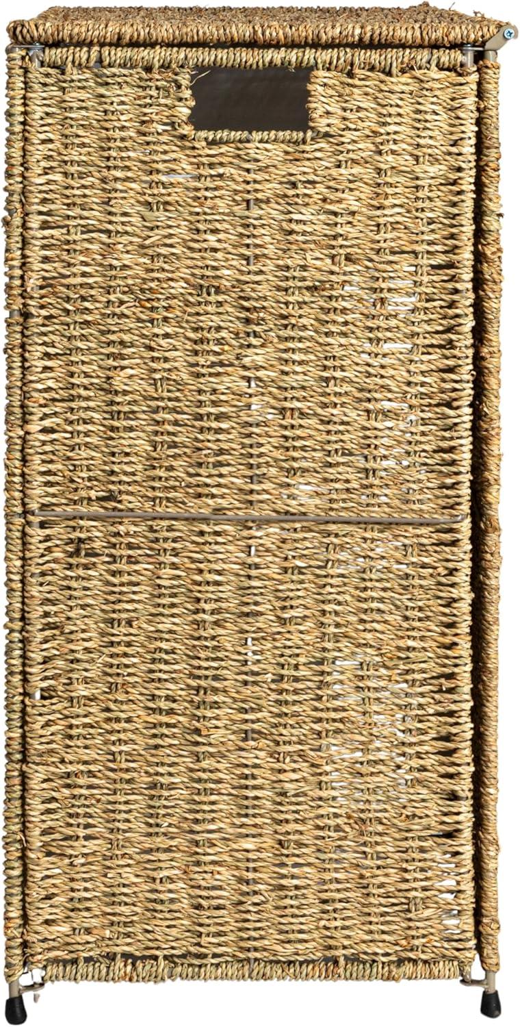 3 Compartment Laundry Sorter, Wicker Laundry Sorter, Gray