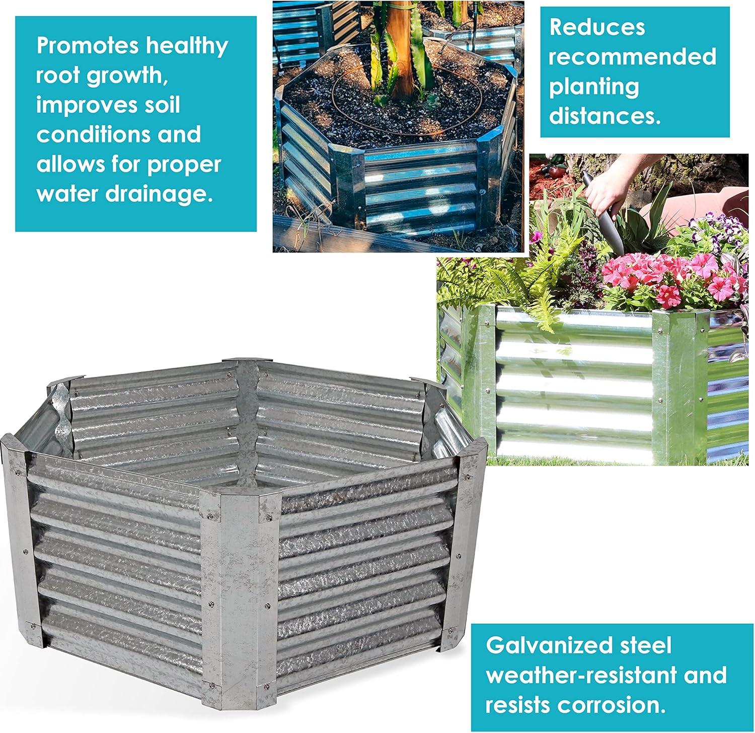 40" x 36" x 16" Hexagon Silver Galvanized Steel Raised Garden Bed