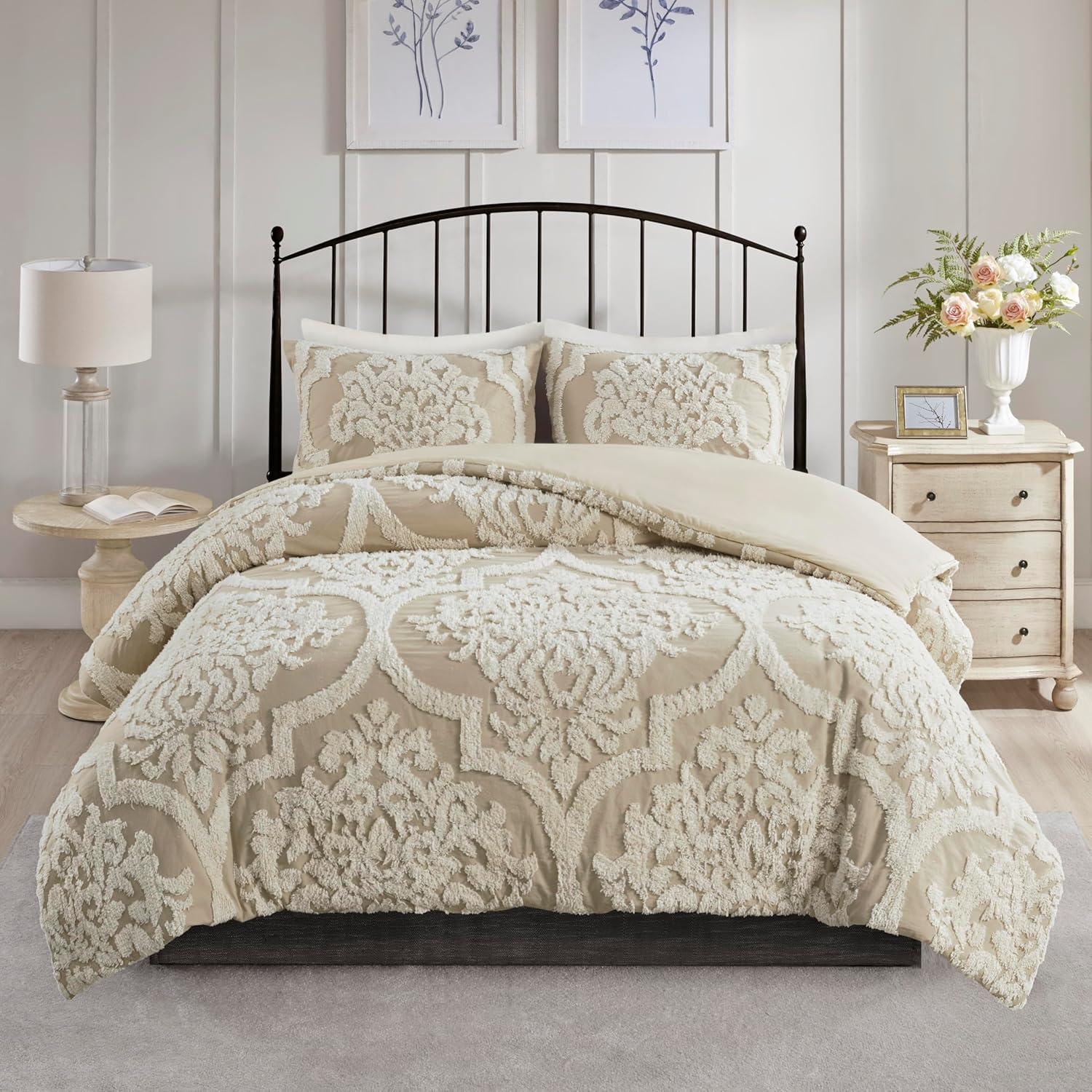 Viola Tufted Cotton Chenille Damask 3 Piece Comforter Set