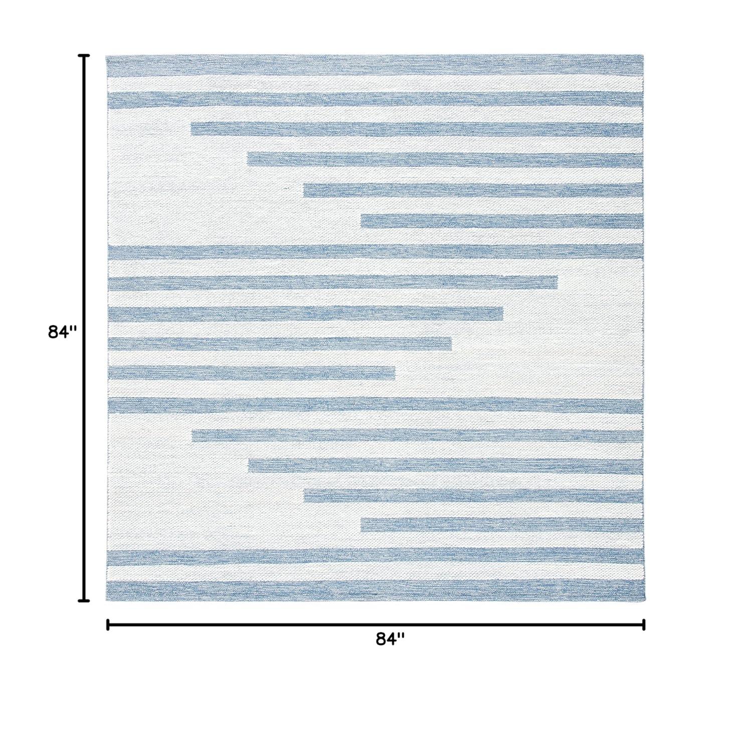 Striped Kilim STK504 Hand Woven Area Rug - Ivory/Blue - 7'x7' - Safavieh.