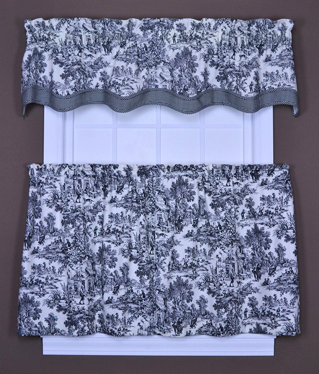 Ellis Curtain Victoria Park Toile Room Darkening Window Rod Pocket Pair Set With 2 Tiers - 2-Piece - 68x24"