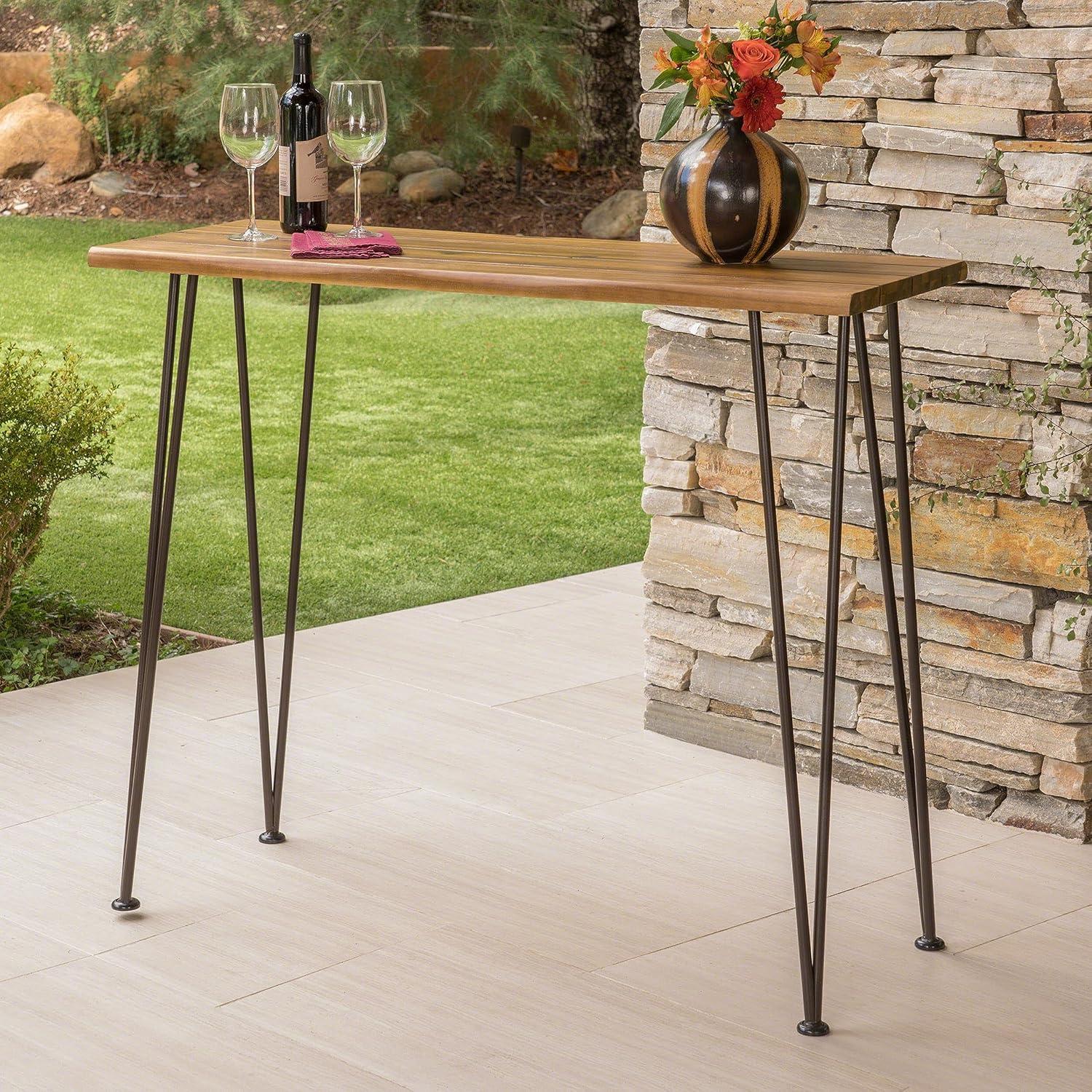 Union Rustic Loya Rectangular Acacia Wood Outdoor Bar Table
