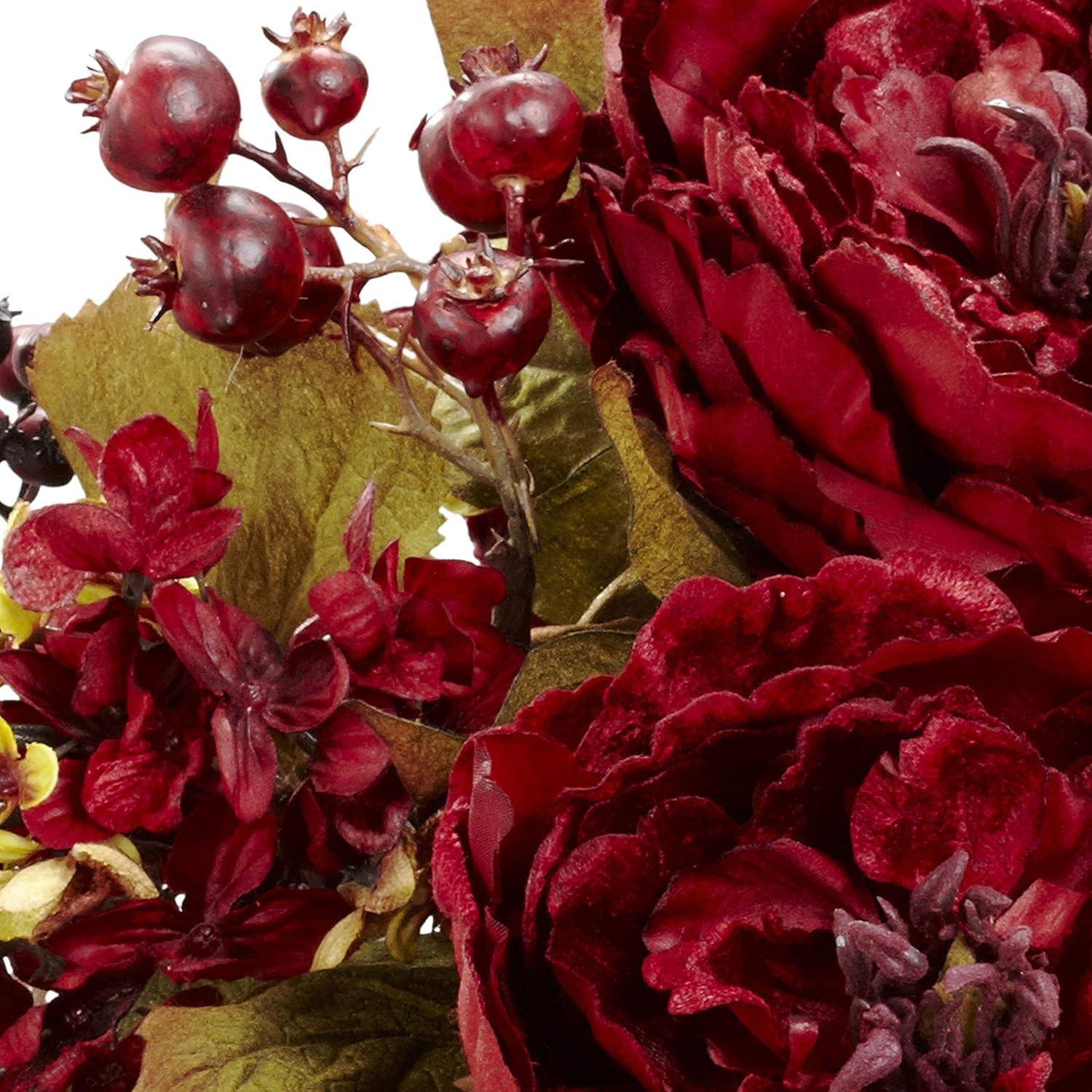 Nearly Natural Peony & Hydrangea Silk Flower Arrangement - Red