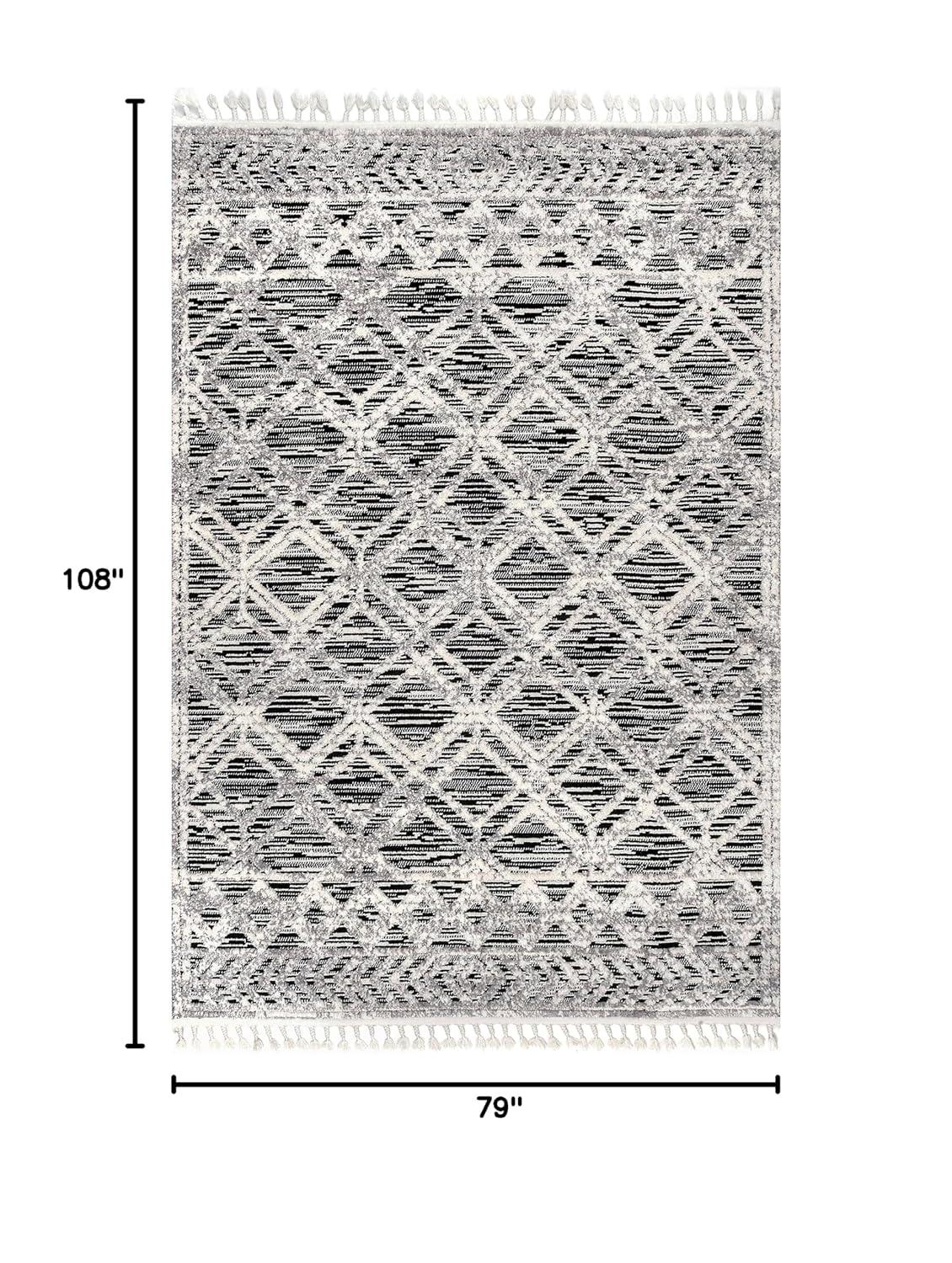 Nuloom 7x9 Ansley Moroccan Tassel Indoor Area Rug, Grey, High-Low Textured Bohemian Design, Plush High Pile, Stain Resistant, Bedroom, Living Room