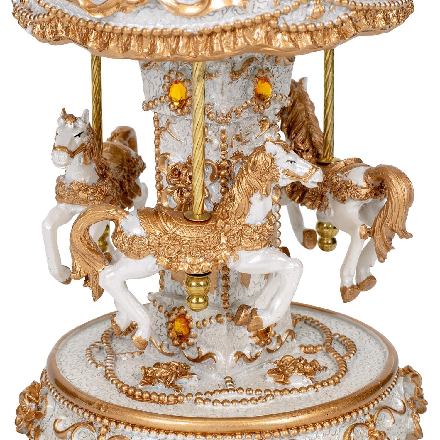 Gilded Gold Tone Horses Musical Carousel 10 inch Rotating Figurine Plays Tune Carousel Waltz
