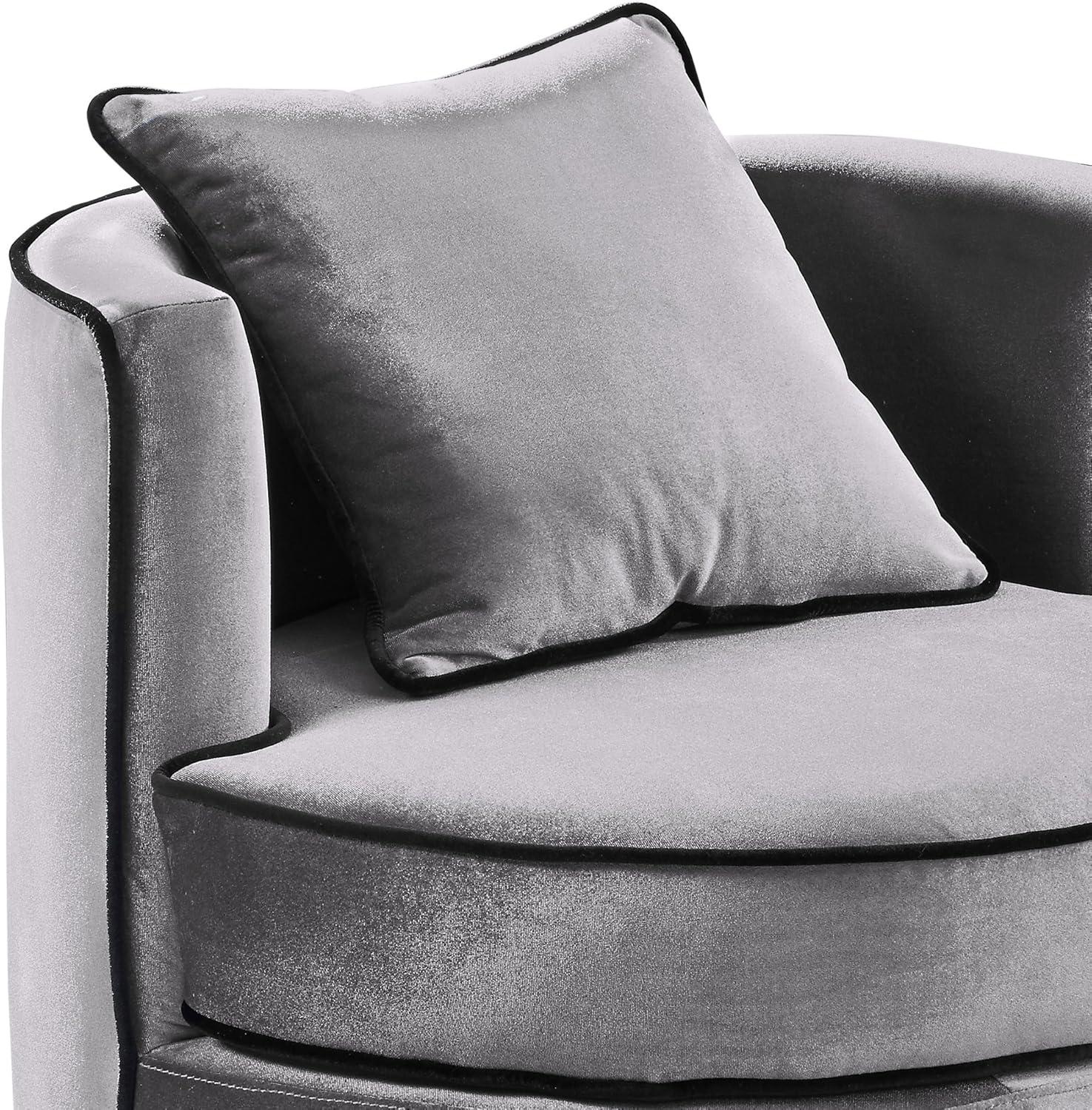 Truly Swivel Chair in Grey Velvet and Black Velvet Piping