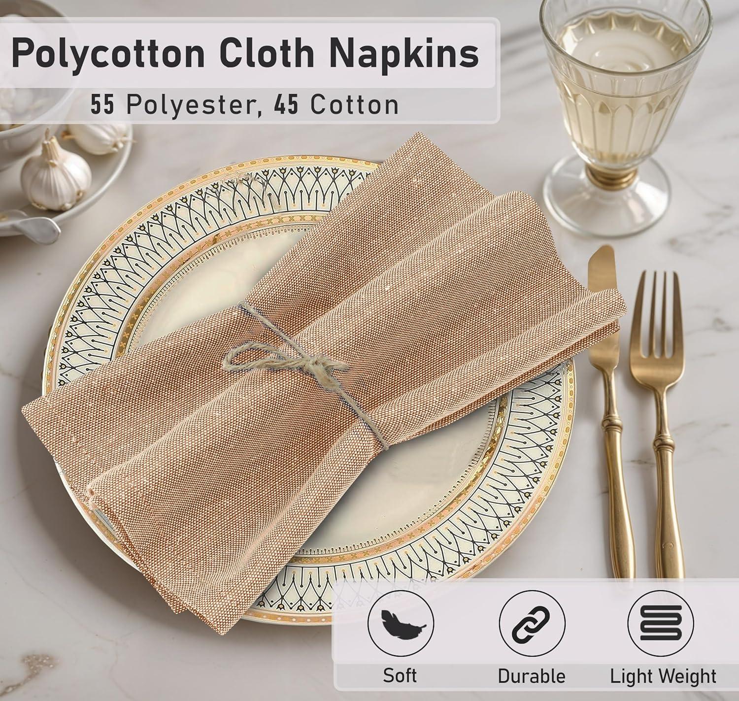 Poly Cotton Square Cloth Napkins Chambray Fabric (Set of 12)