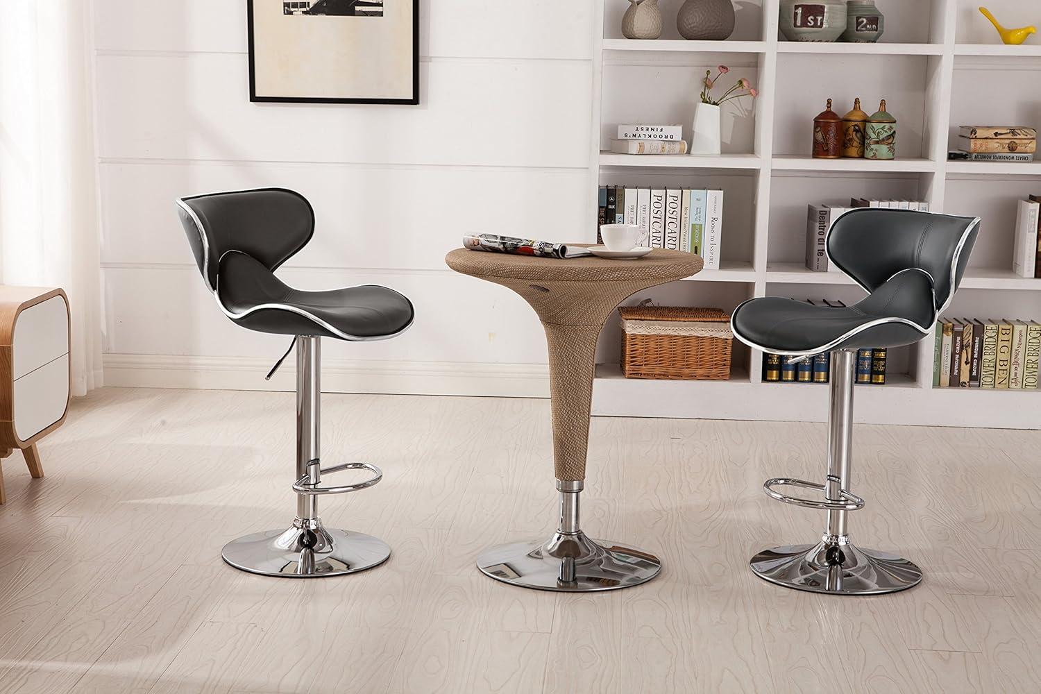 Roundhill Furniture Masaccio Cushioned Leatherette Upholstery Airlift Adjustable Swivel Barstool with Chrome Base, Grey, Set of 2