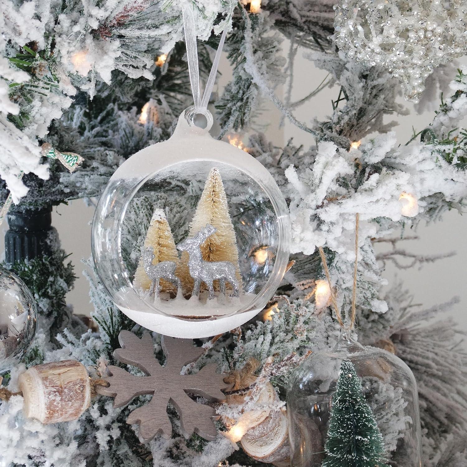 Fraser Hill Farm 6.5-Foot Pre-Lit Snow Flocked Snowy Pine Christmas Tree, Smart Lights