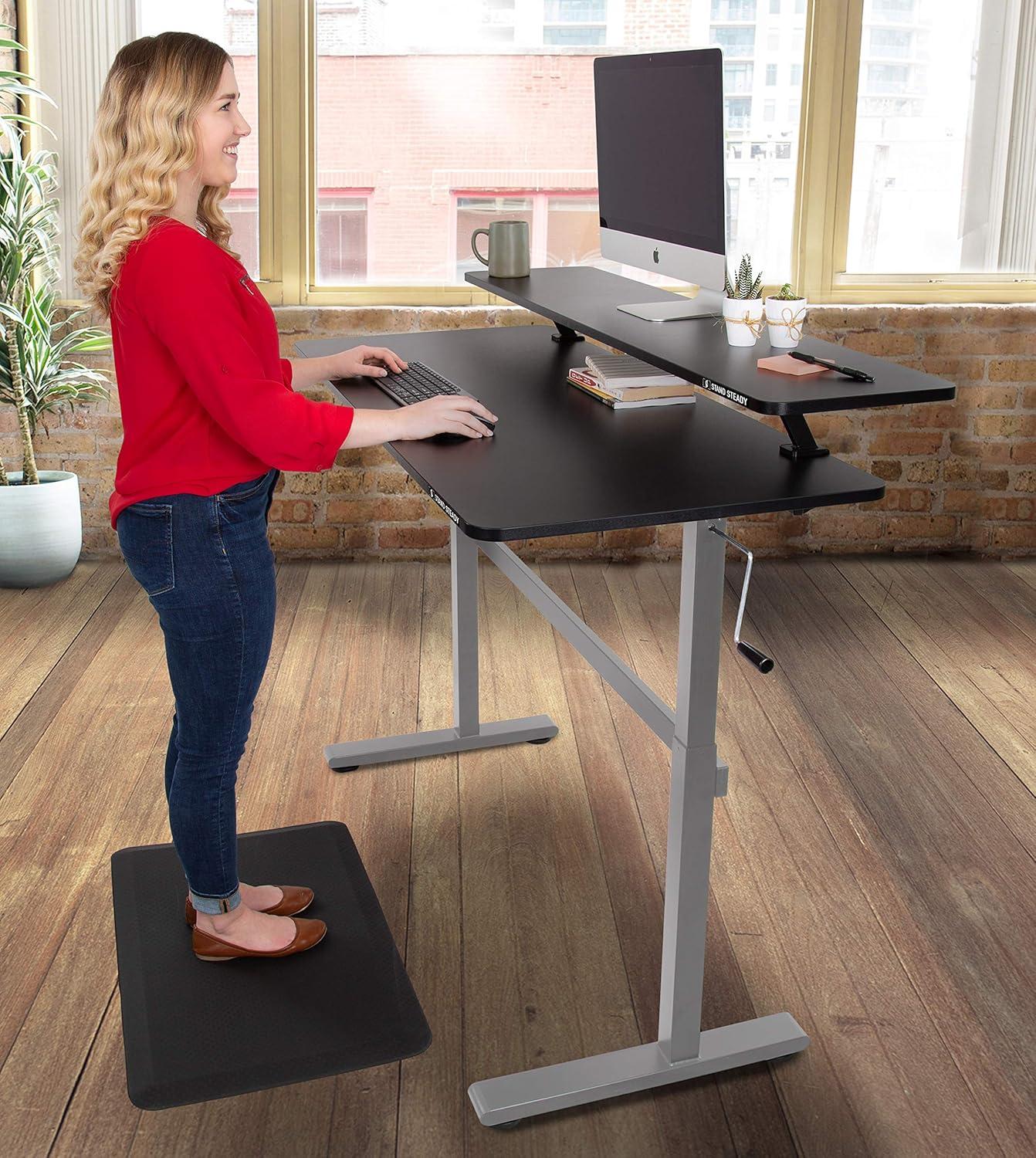 Tranzendesk Standing Desk With Clamp-On Shelf - 55" | Sit to Stand Workstation with 55" Monitor Stand - Black