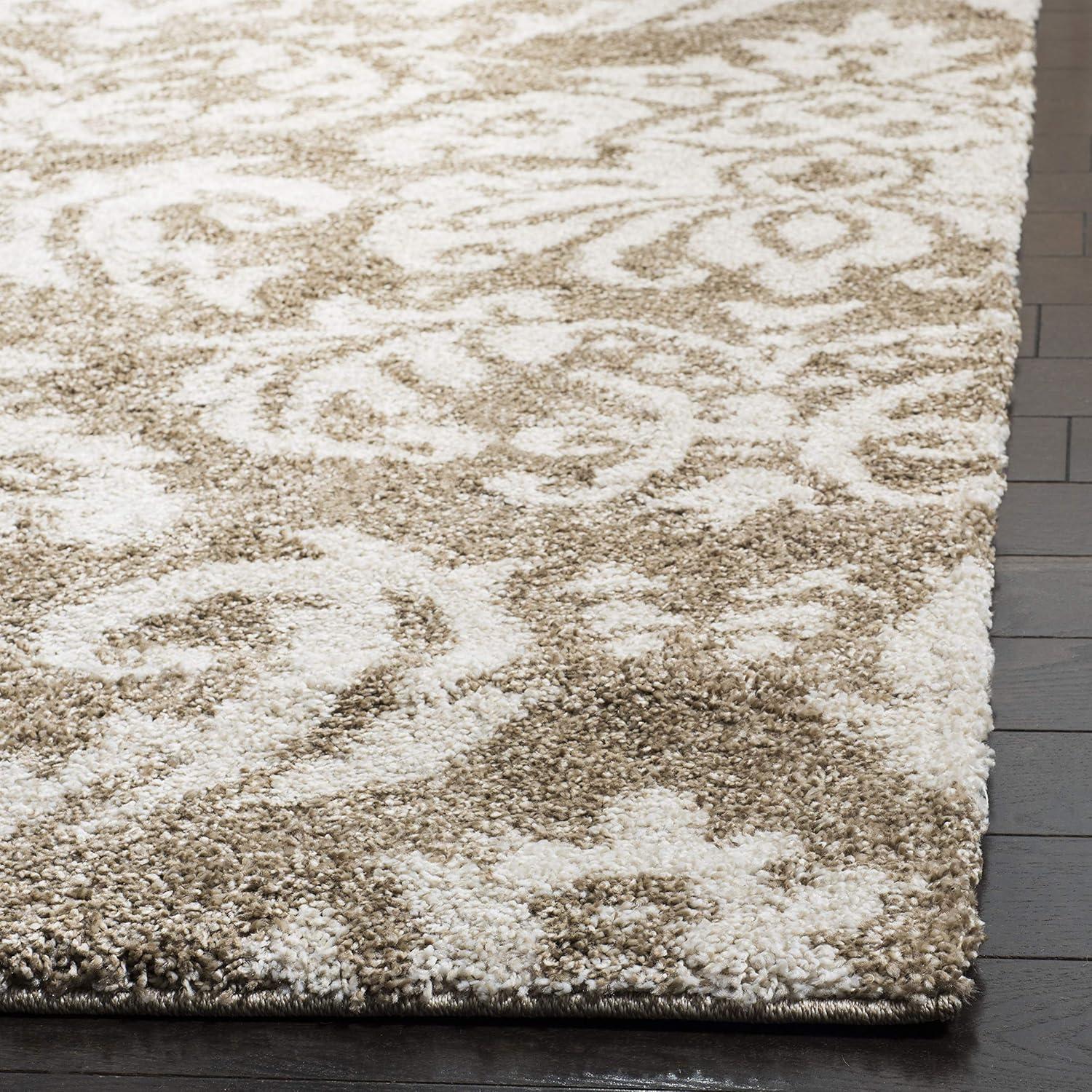 Elysian Beige & Cream Floral Shag Runner Rug, 27x11 in