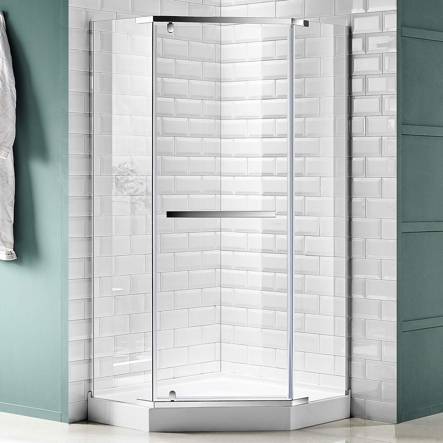 Castle Series 49" W x 72" H Hinged Semi-Frameless Shower Door with Tsunami Guard