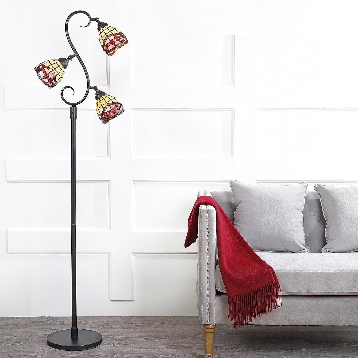 JONATHAN Y JYL8013A Walker Tiffany-Style 70.5" Multi-Light LED Floor Lamp, Traditional for living room, dinning room, bedroom, office Bulb Included, Bronze