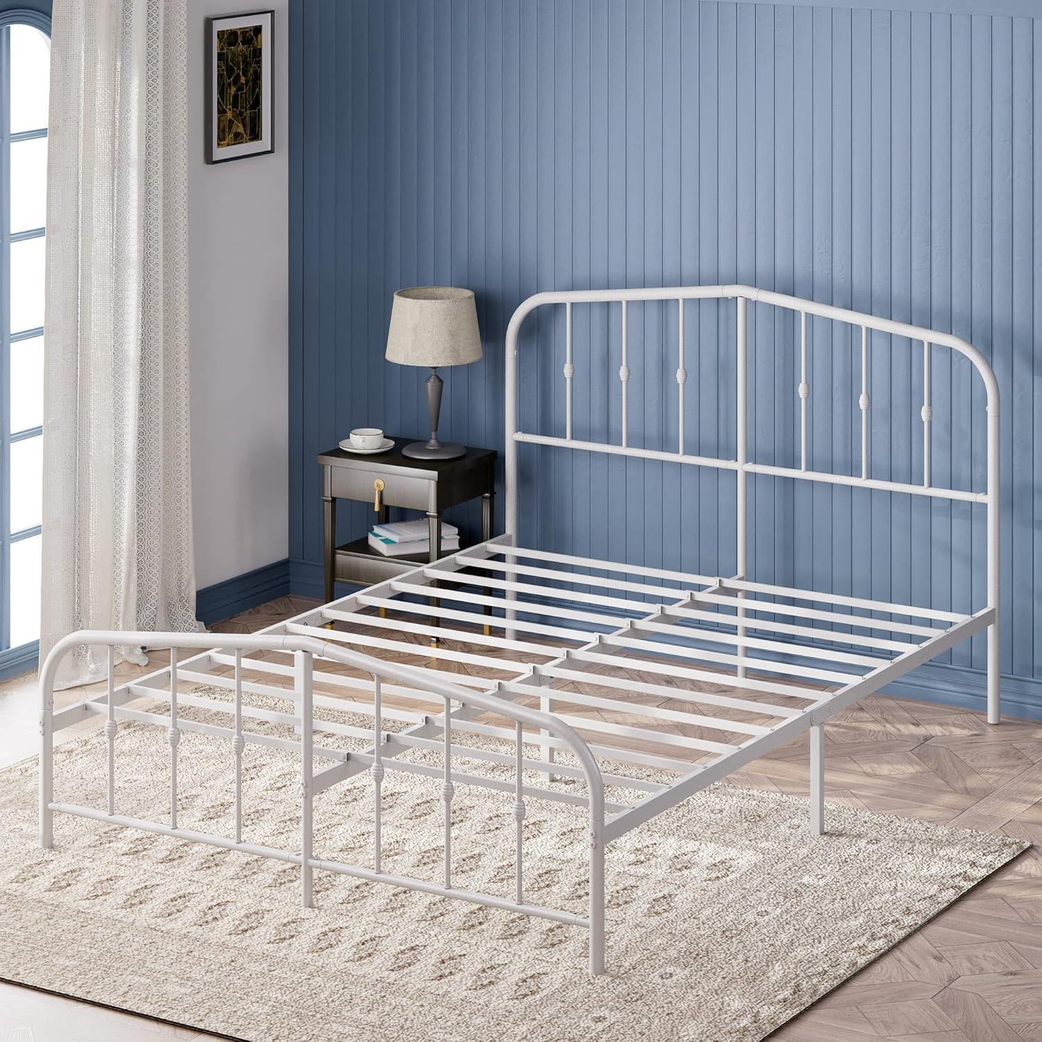 Zinus Queen Heidi Metal Platform Bed Frame White: Contemporary Style, Steel Construction, No Box Spring Needed, Max 700 lbs