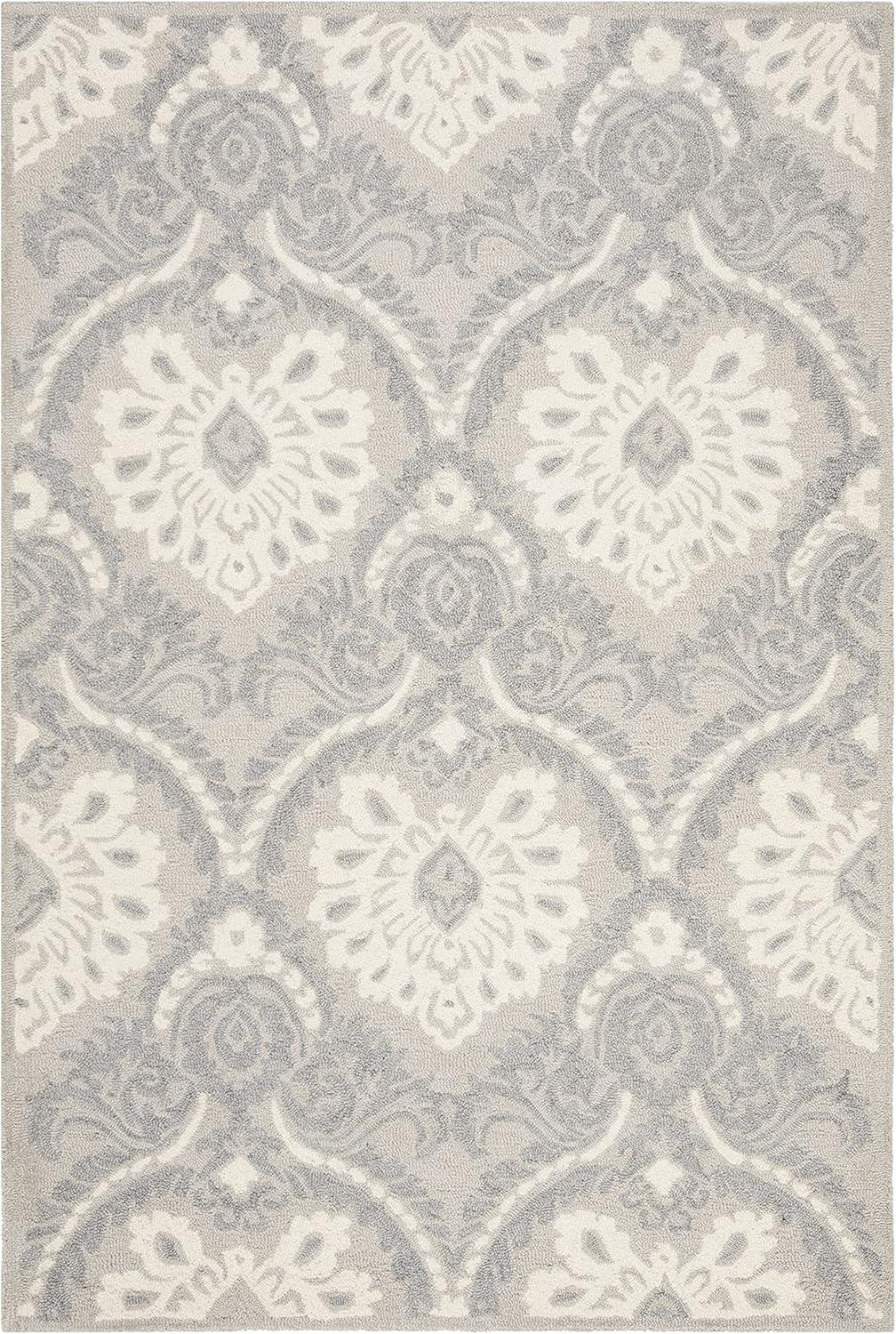 SAFAVIEH Blossom Travis Damask Wool Area Rug, Light Grey/Ivory, 4' x 6'