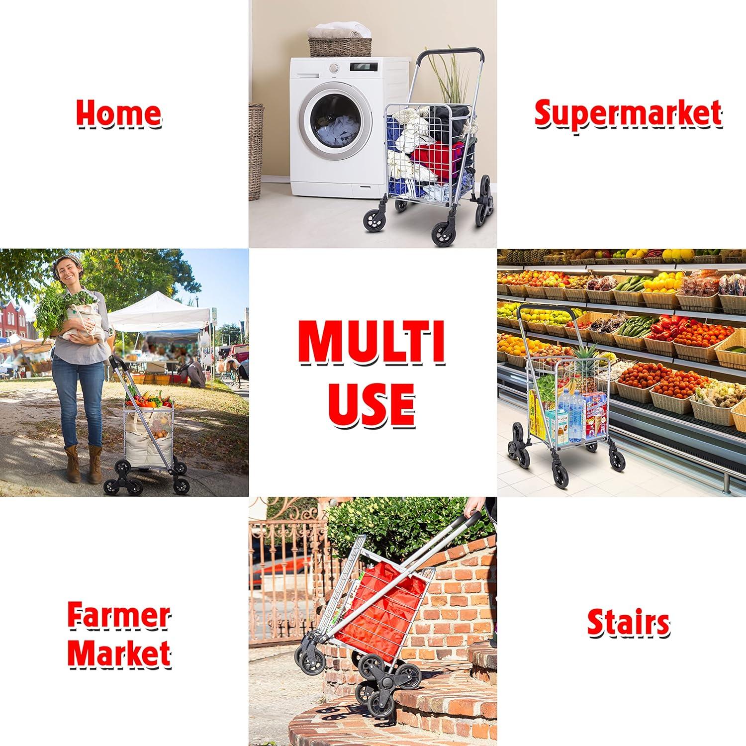 Dbest Products Folding Shopping Cart with Wheels, Sliver