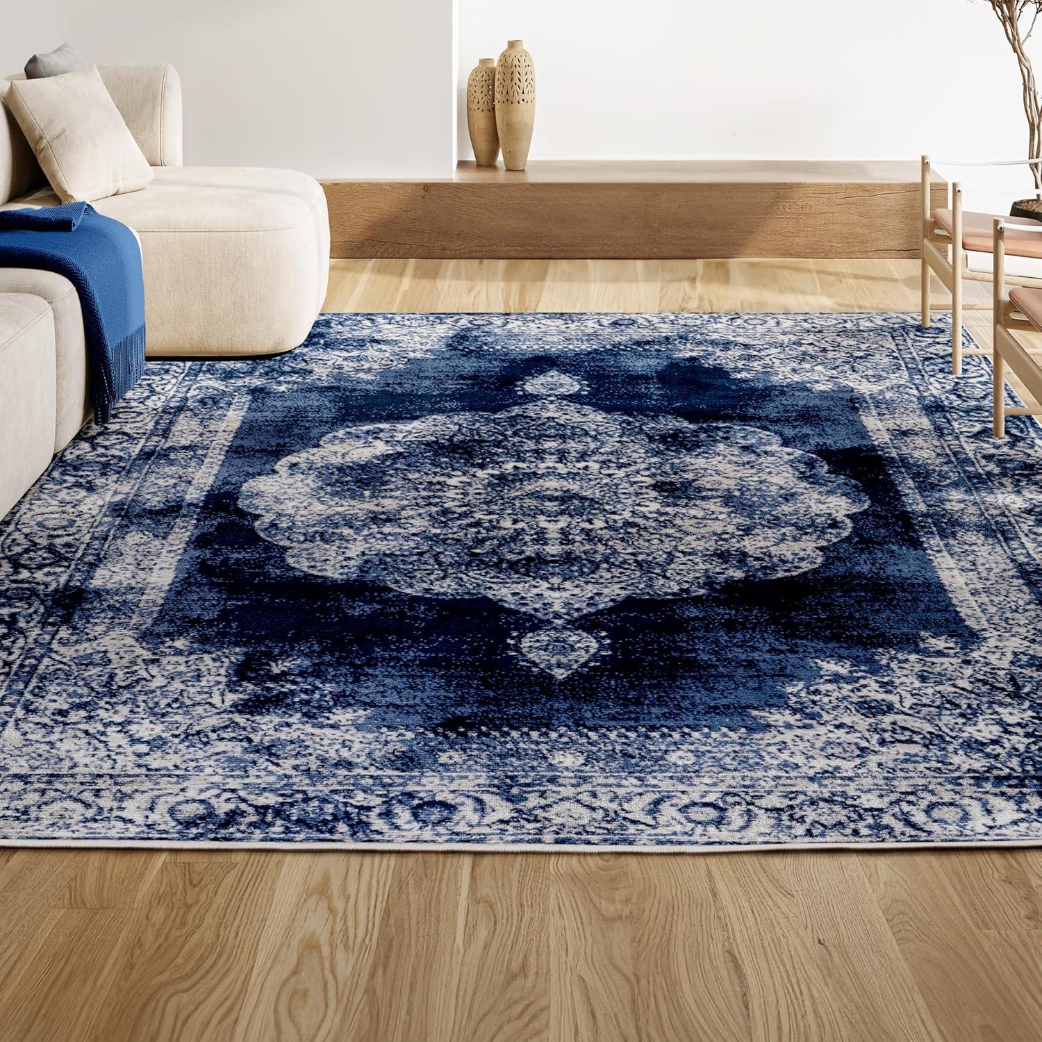 3'x5' Rosalia Cottage Medallion Area Rug, Navy/Ivory - JONATHAN Y