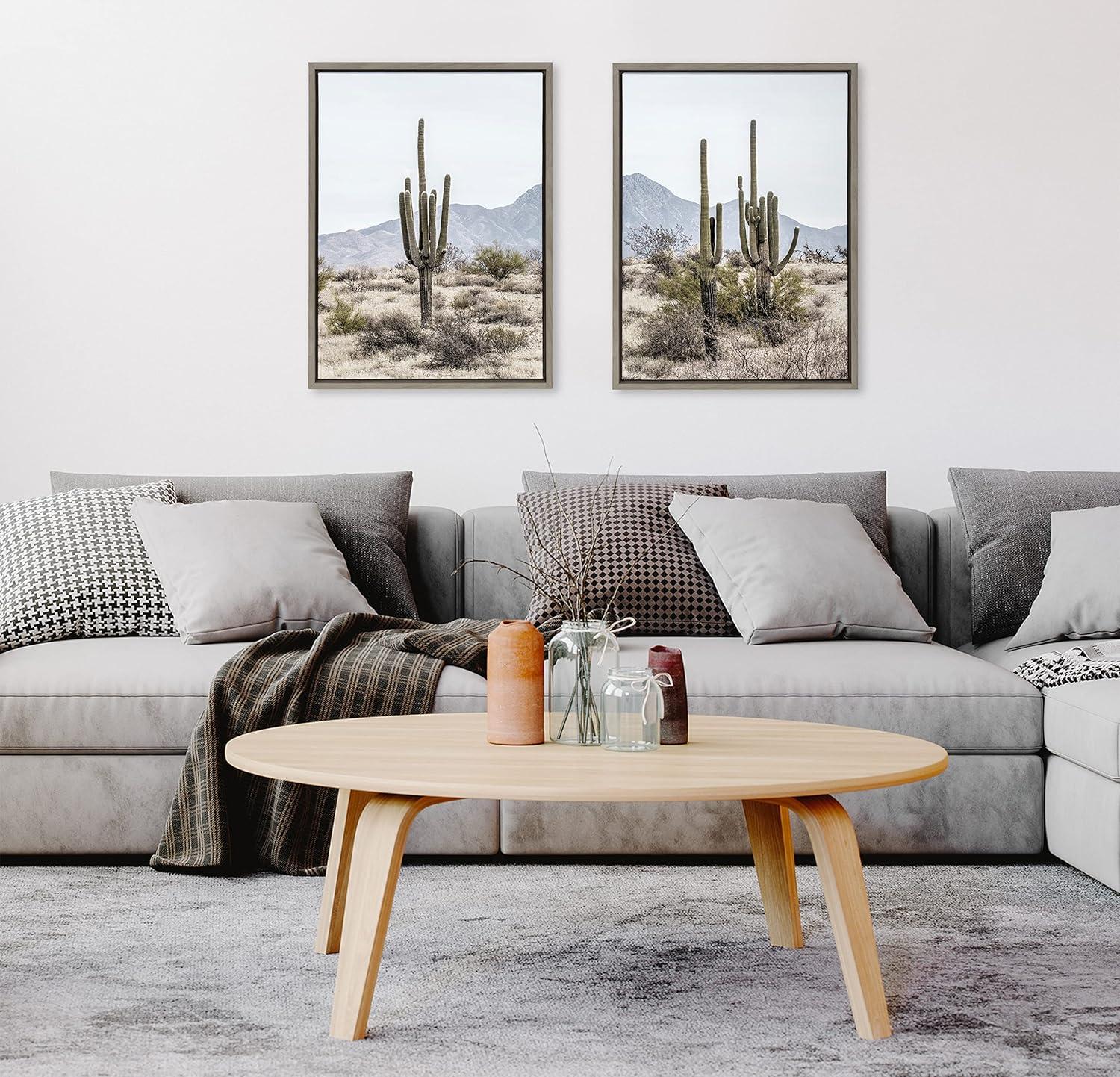 Sylvie Tall Saguaro Cacti Desert Mountain 18 in x 24 in Framed Photography Canvas Art Prints, by Kate and Laurel Set of 2