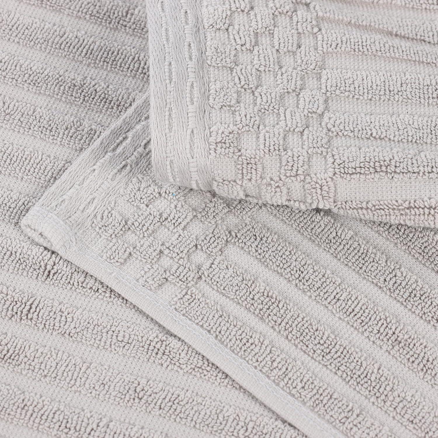 Superior Soho Ribbed Cotton Absorbent Bath Towel Set of 4, Silver