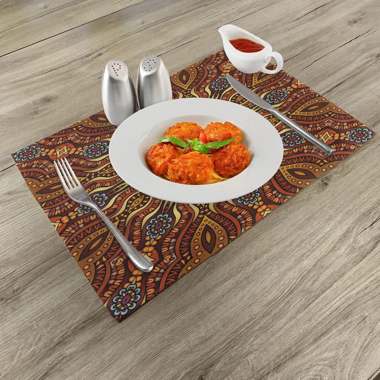 Ethnic Mosaic Yellow Marigold Polyester Placemats Set of 4