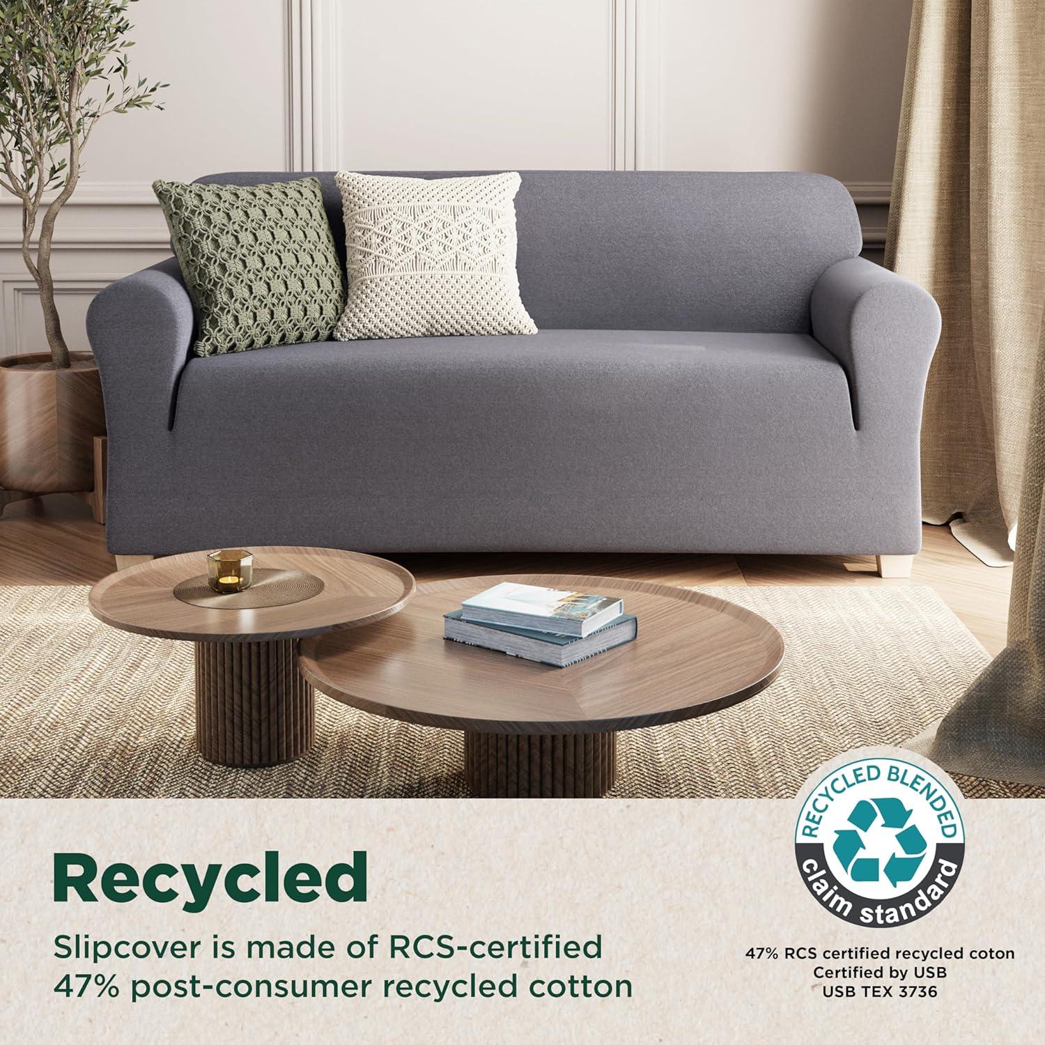 Zenna Home Recycled Cotton Sofa Slipcover, 1-Piece, Dark Blue Heather