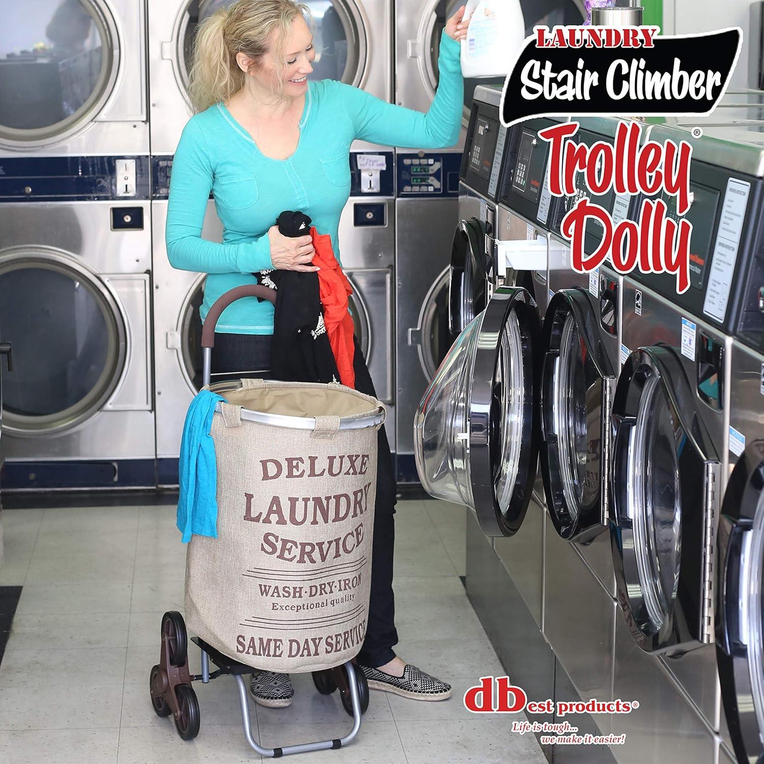 dbest products Stair Climber Trolley Dolly with Laundry Hamper, Beige